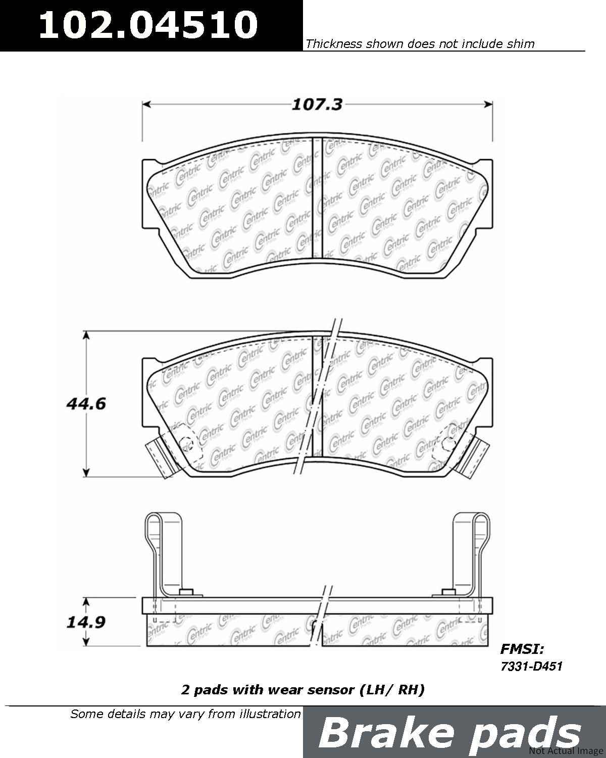 C-Tek Semi-Metallic Brake Pads with Shims  top view frsport 102.04510