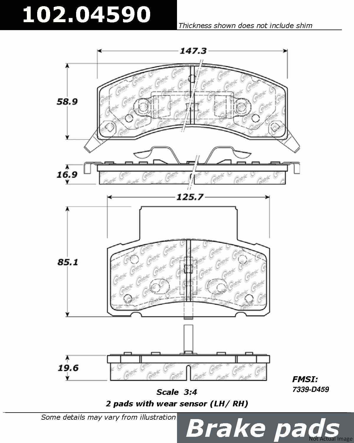 C-Tek Semi-Metallic Brake Pads with Shims  top view frsport 102.04590