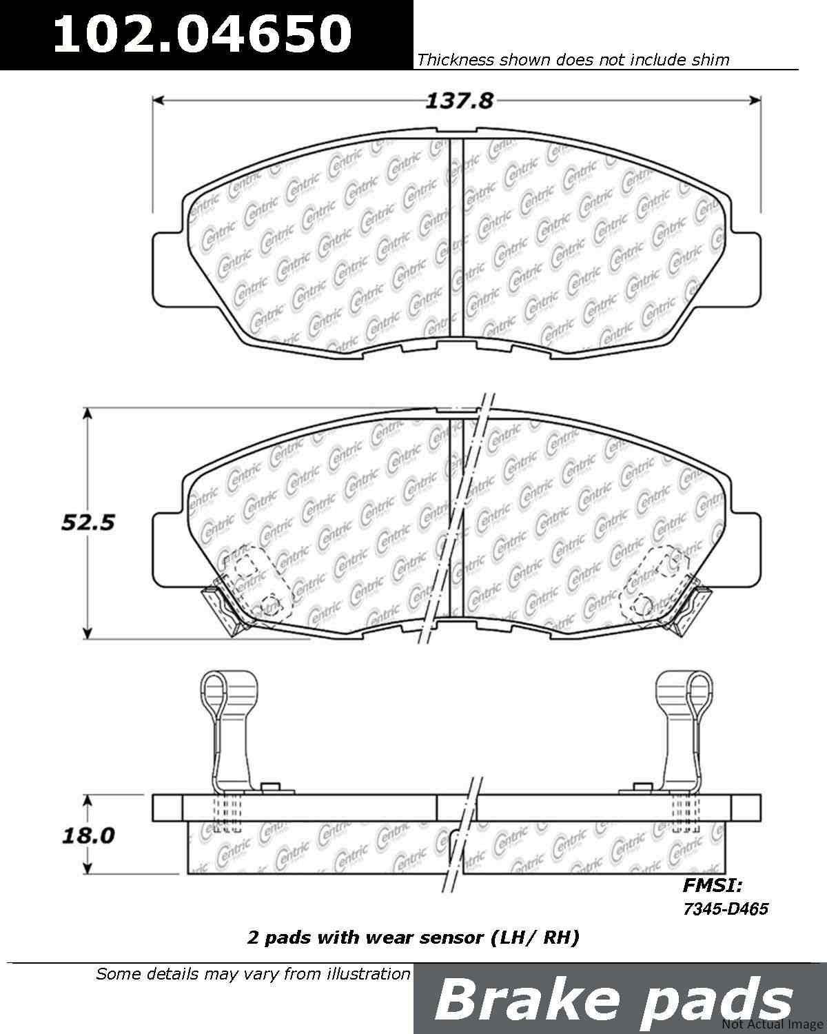 C-Tek Semi-Metallic Brake Pads with Shims  top view frsport 102.04650