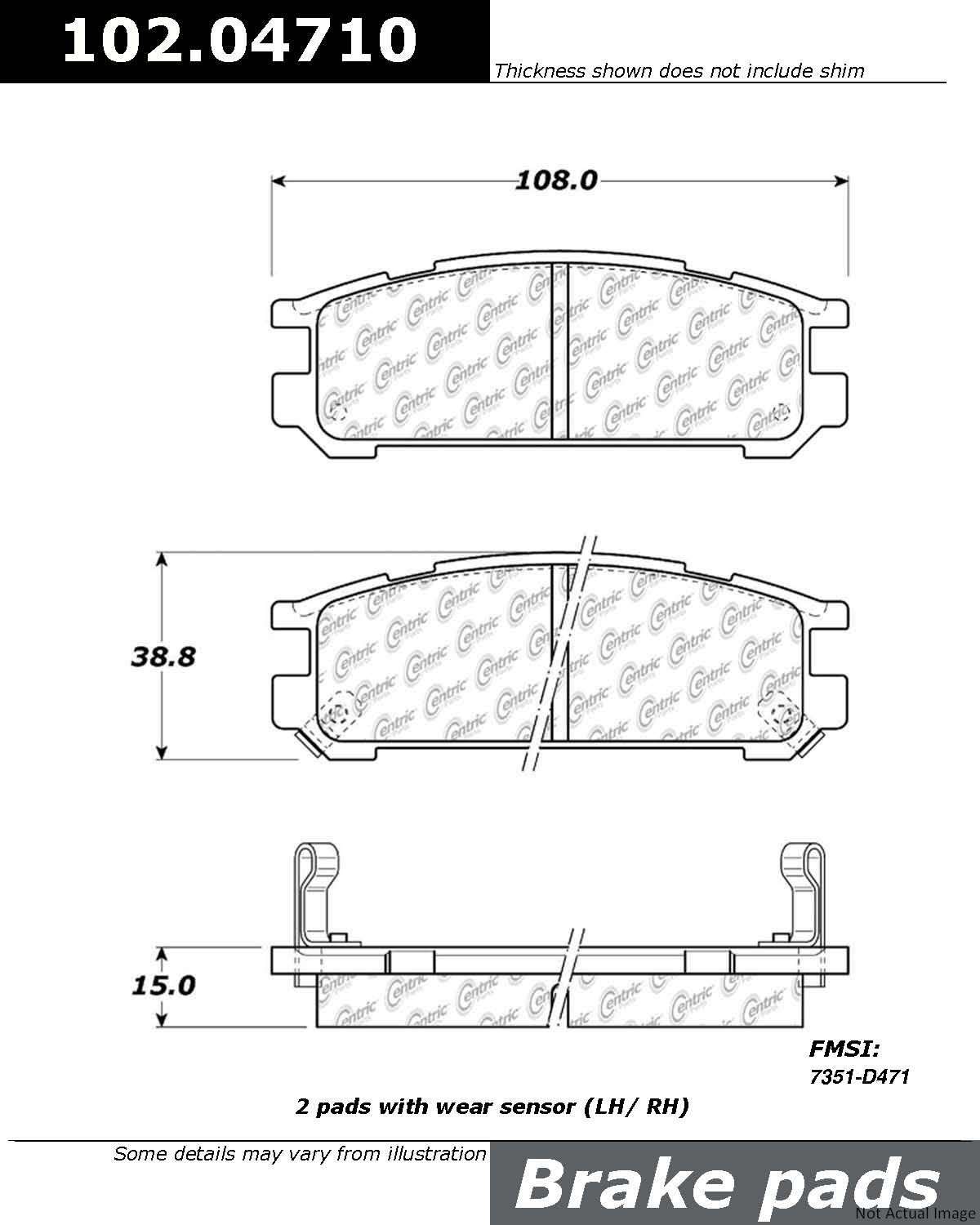 C-Tek Semi-Metallic Brake Pads with Shims  top view frsport 102.04710