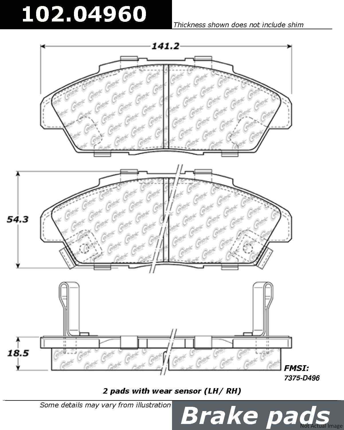 C-Tek Semi-Metallic Brake Pads with Shims  top view frsport 102.04960