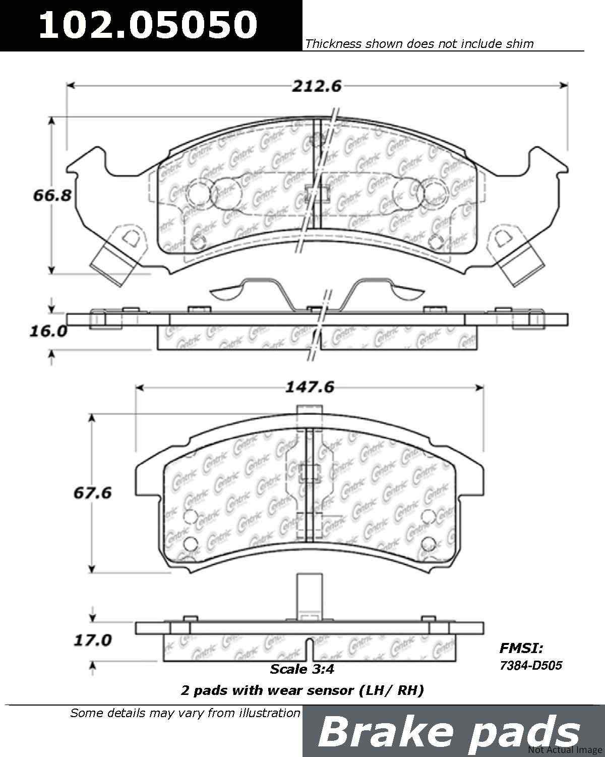 C-Tek Semi-Metallic Brake Pads with Shims  top view frsport 102.05050