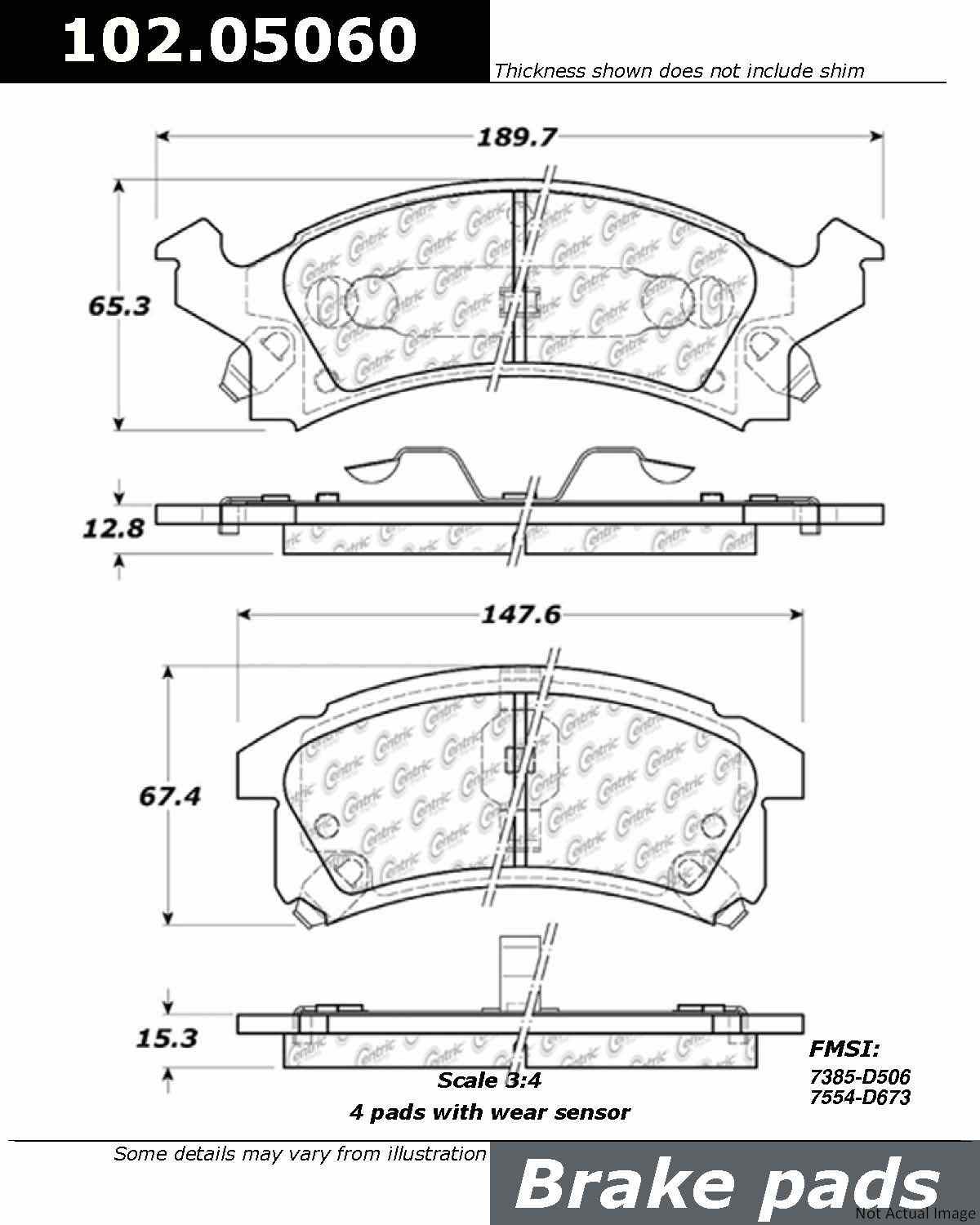 C-Tek Semi-Metallic Brake Pads with Shims  top view frsport 102.05060