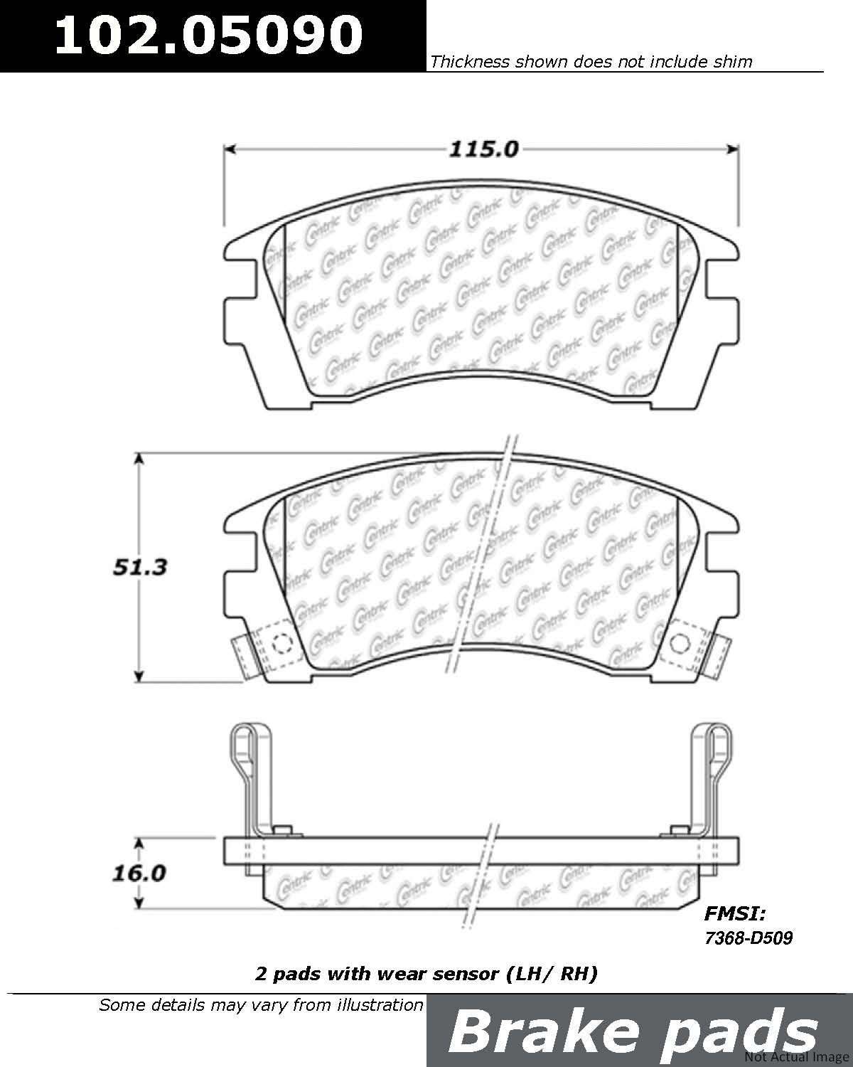 C-Tek Semi-Metallic Brake Pads with Shims  top view frsport 102.05090