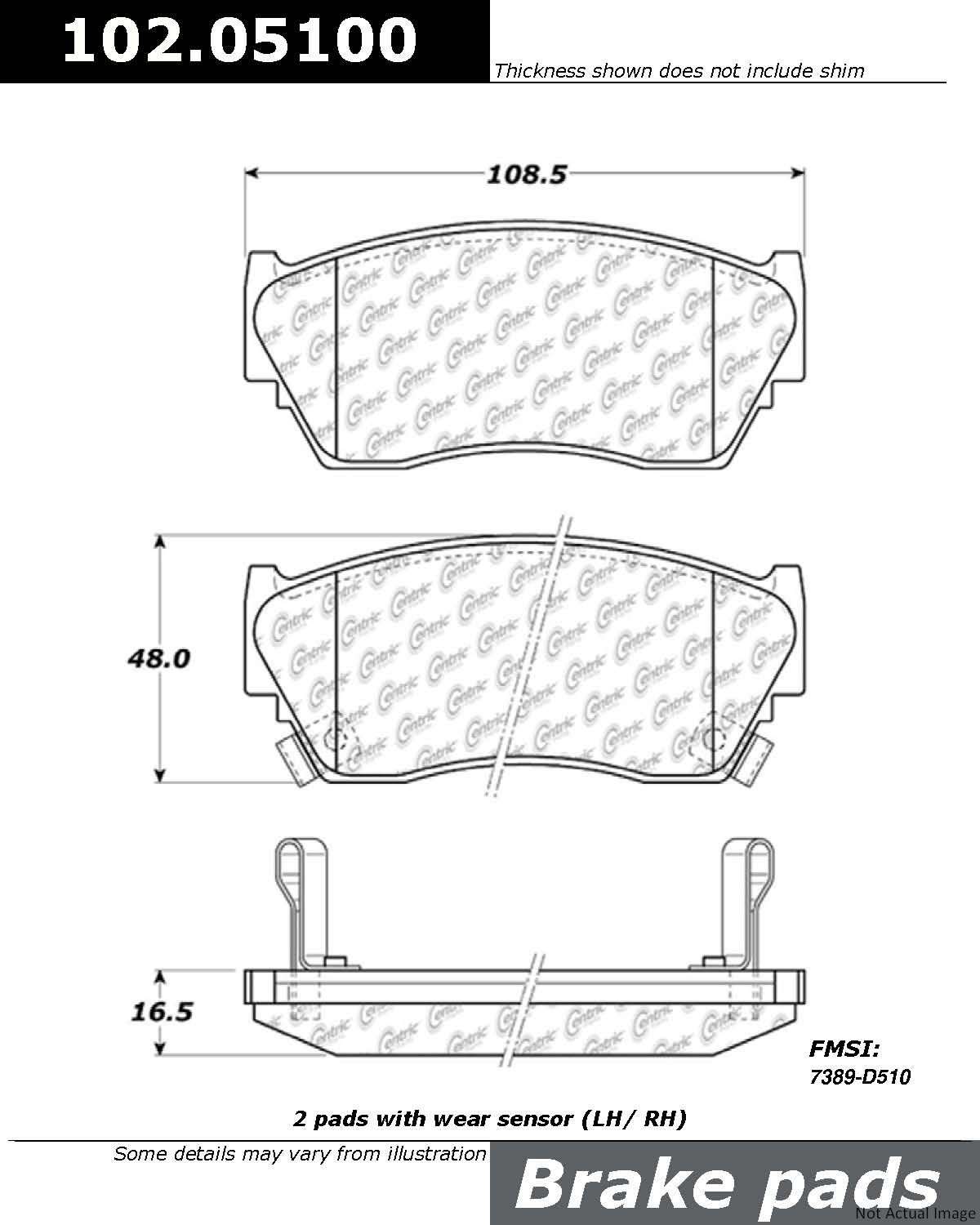 C-Tek Semi-Metallic Brake Pads with Shims  top view frsport 102.05100