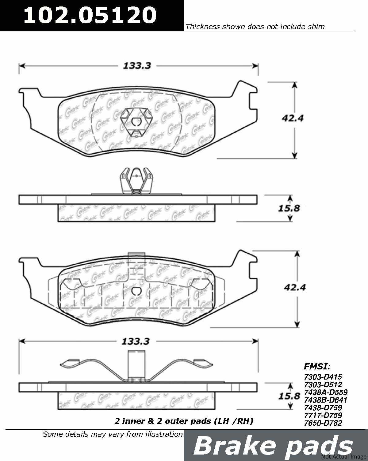 C-Tek Semi-Metallic Brake Pads with Shims  top view frsport 102.05120