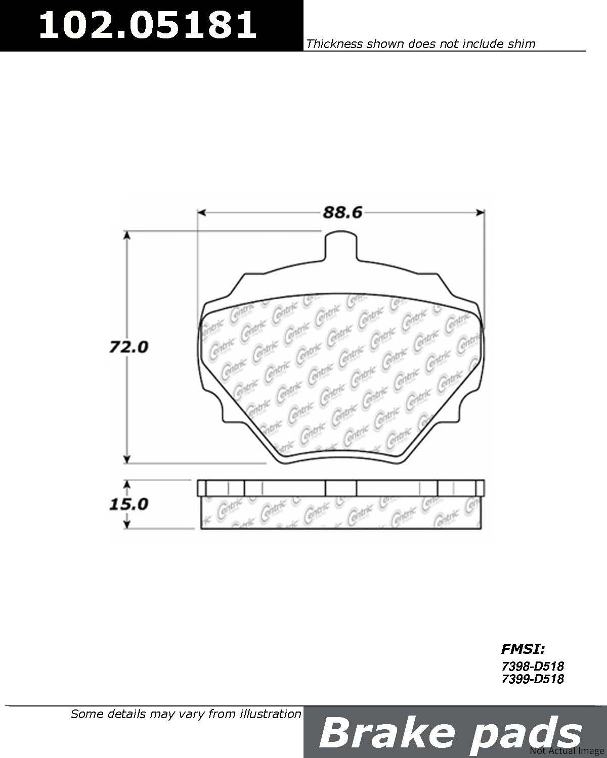 C-Tek Semi-Metallic Brake Pads with Shims  top view frsport 102.05181