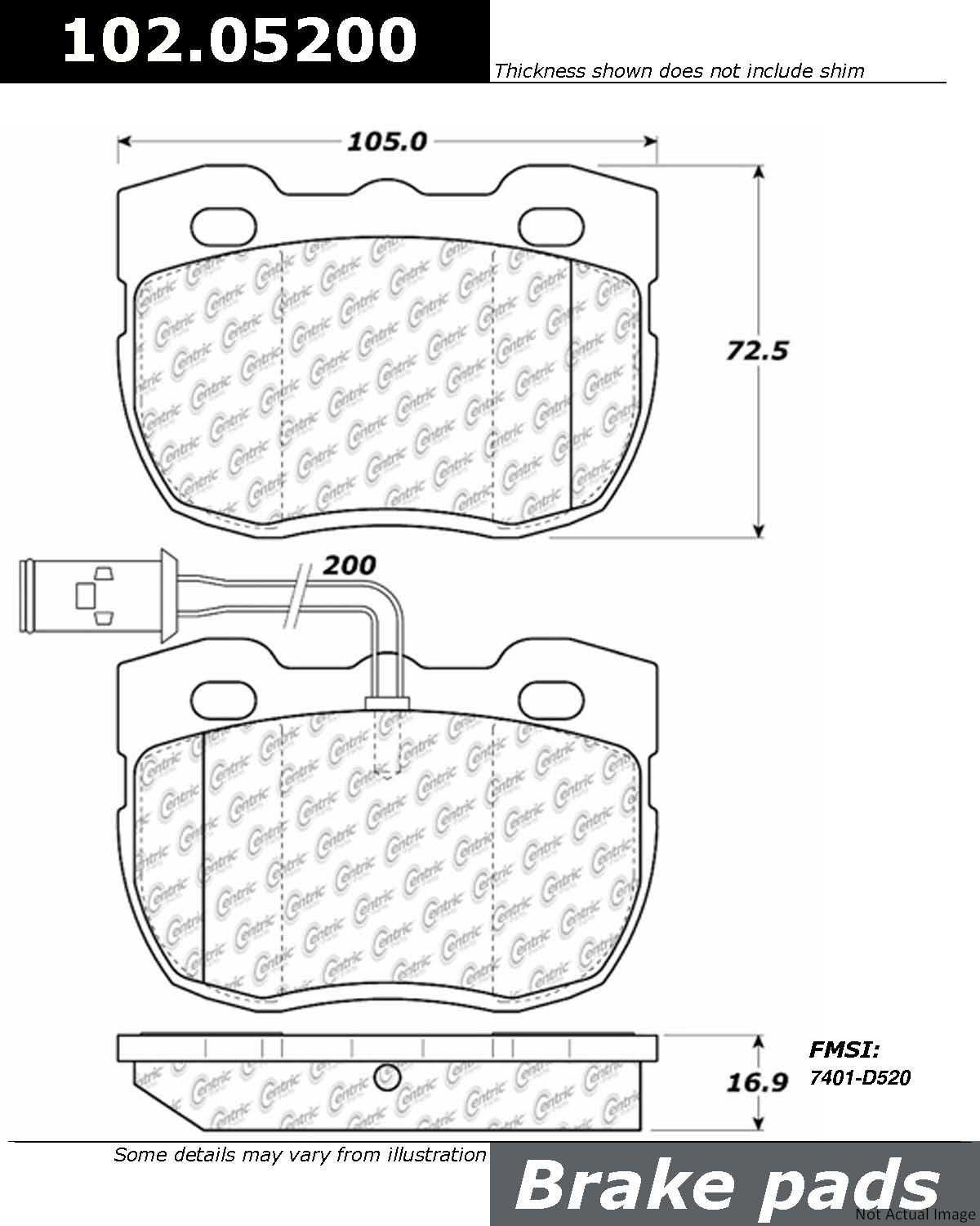 C-Tek Semi-Metallic Brake Pads with Shims  top view frsport 102.05200