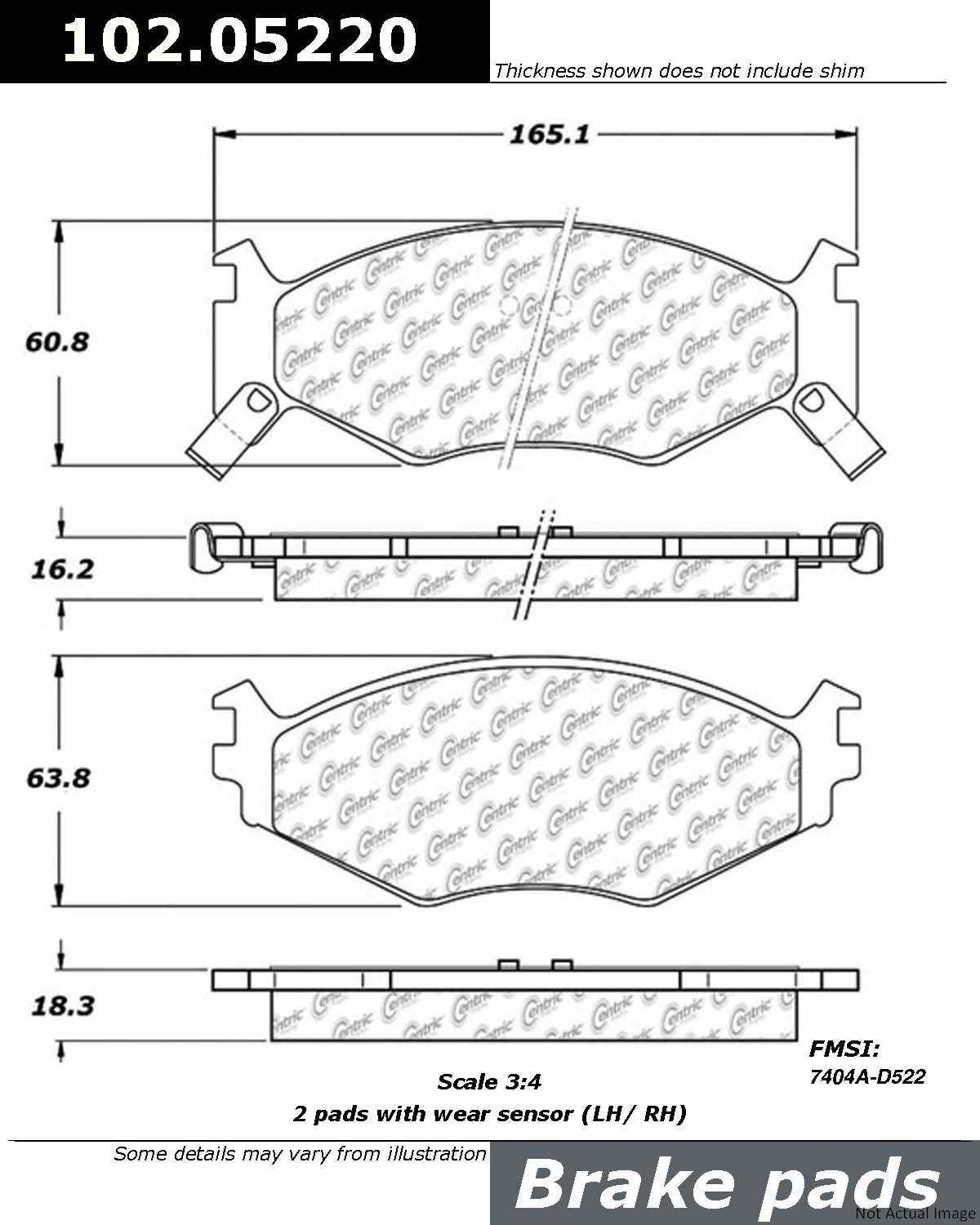 C-Tek Semi-Metallic Brake Pads with Shims  top view frsport 102.05220