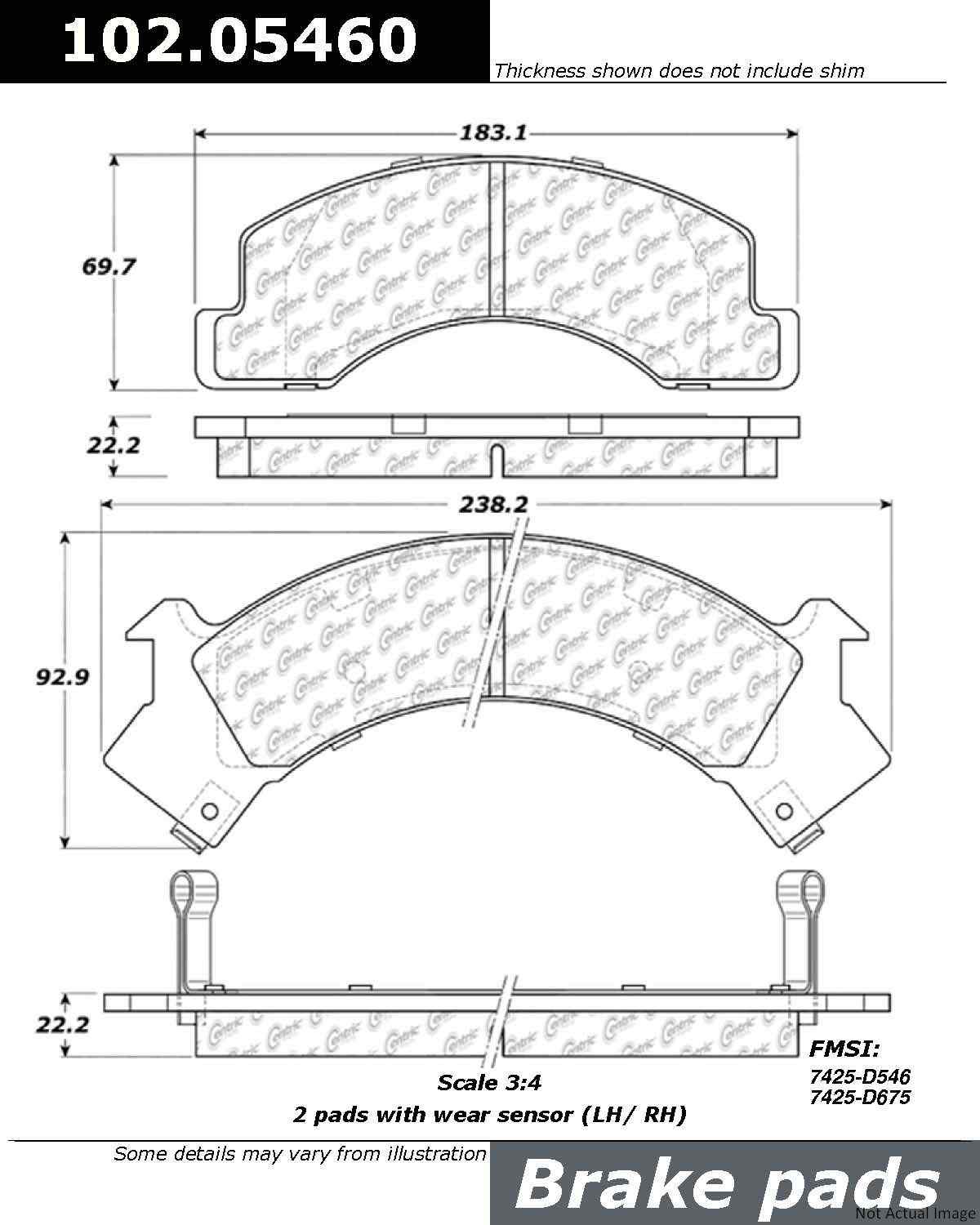 C-Tek Semi-Metallic Brake Pads with Shims  top view frsport 102.05460