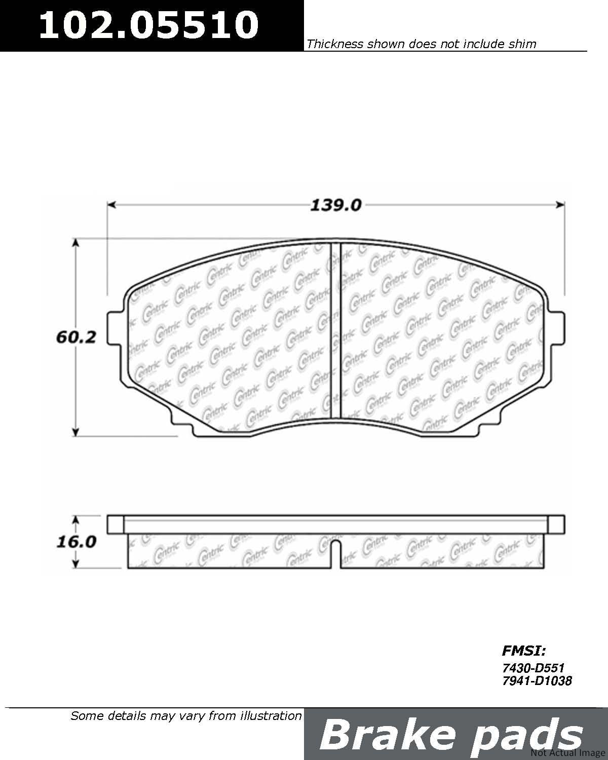 C-Tek Semi-Metallic Brake Pads with Shims  top view frsport 102.05510