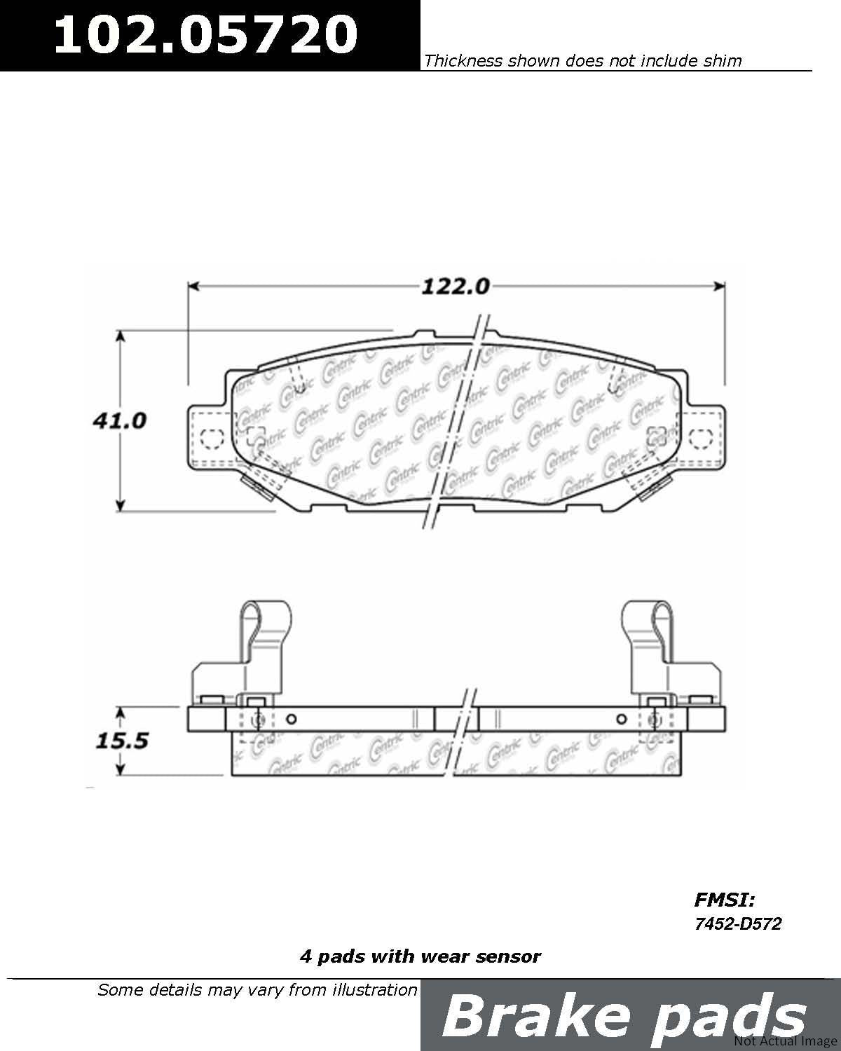 C-Tek Semi-Metallic Brake Pads with Shims  top view frsport 102.05720