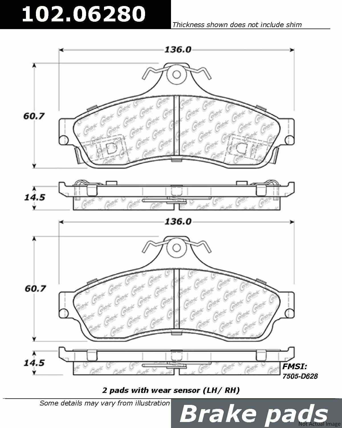 C-Tek Semi-Metallic Brake Pads with Shims  top view frsport 102.06280