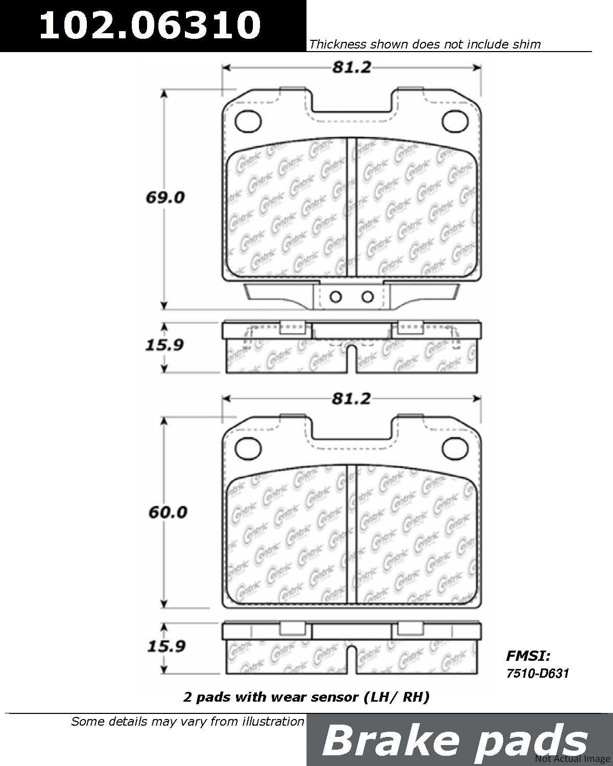 C-Tek Semi-Metallic Brake Pads with Shims  top view frsport 102.06310