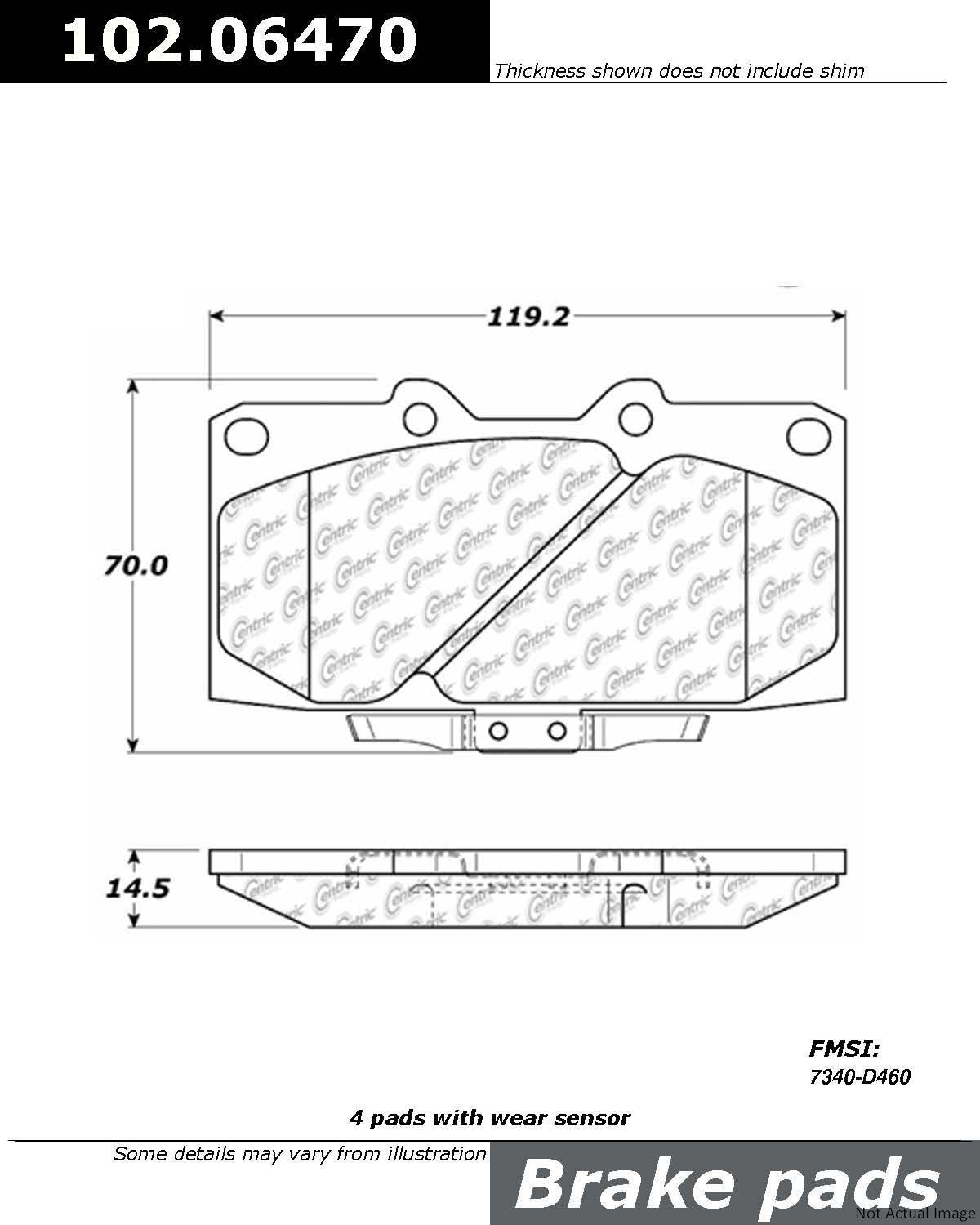 C-Tek Semi-Metallic Brake Pads with Shims  top view frsport 102.06470