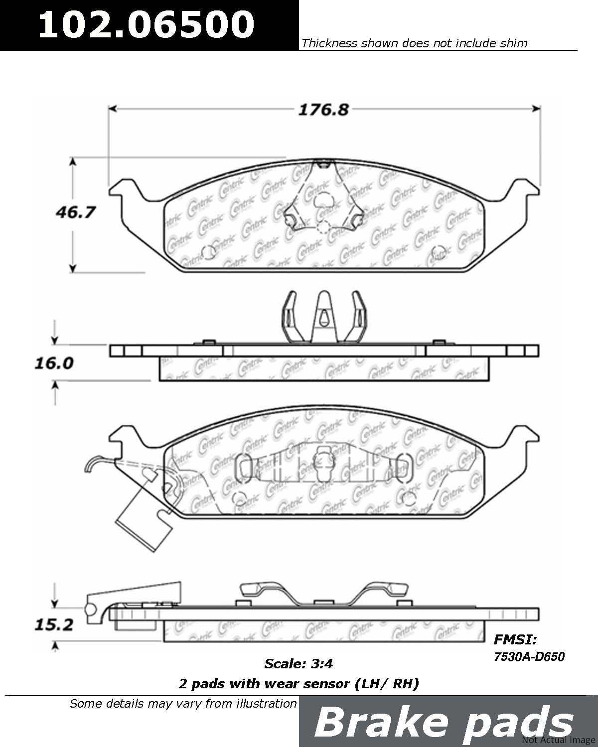 C-Tek Semi-Metallic Brake Pads with Shims  top view frsport 102.06500