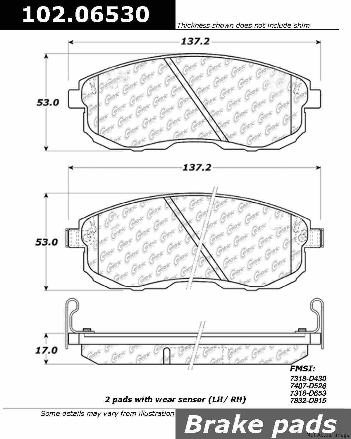 C-Tek Semi-Metallic Brake Pads with Shims  top view frsport 102.06530