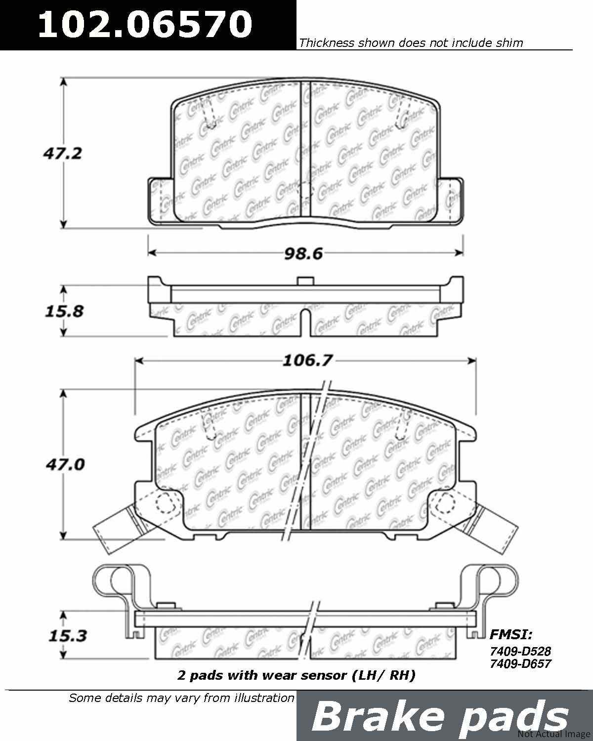 Stoptech Centric Toyota 91-95 MR2 / 00-05 MR2 Spyder C-TEK Semi-Metallic Brake Pads w/Shims - Rear 102.06570