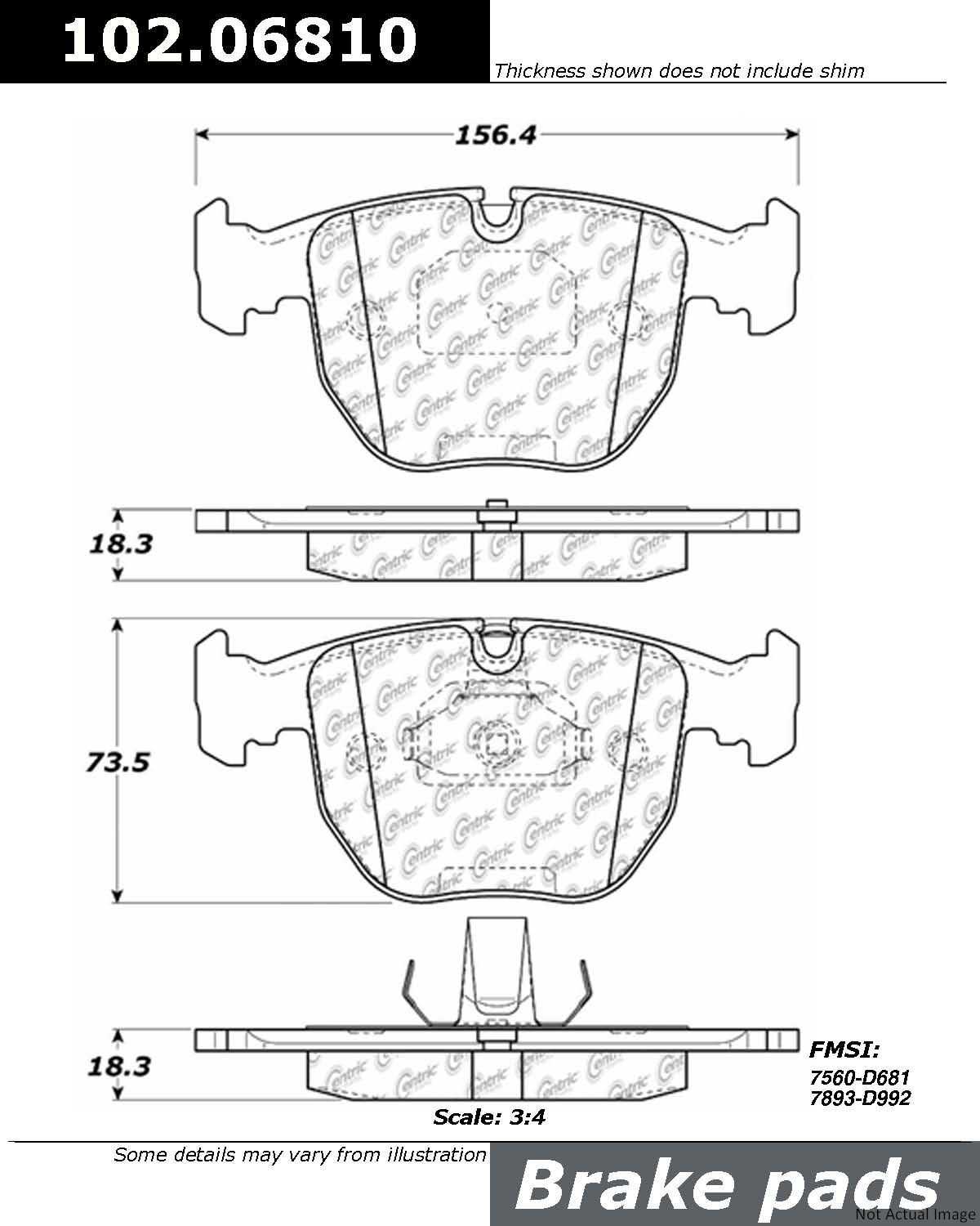 C-Tek Semi-Metallic Brake Pads with Shims  top view frsport 102.06810