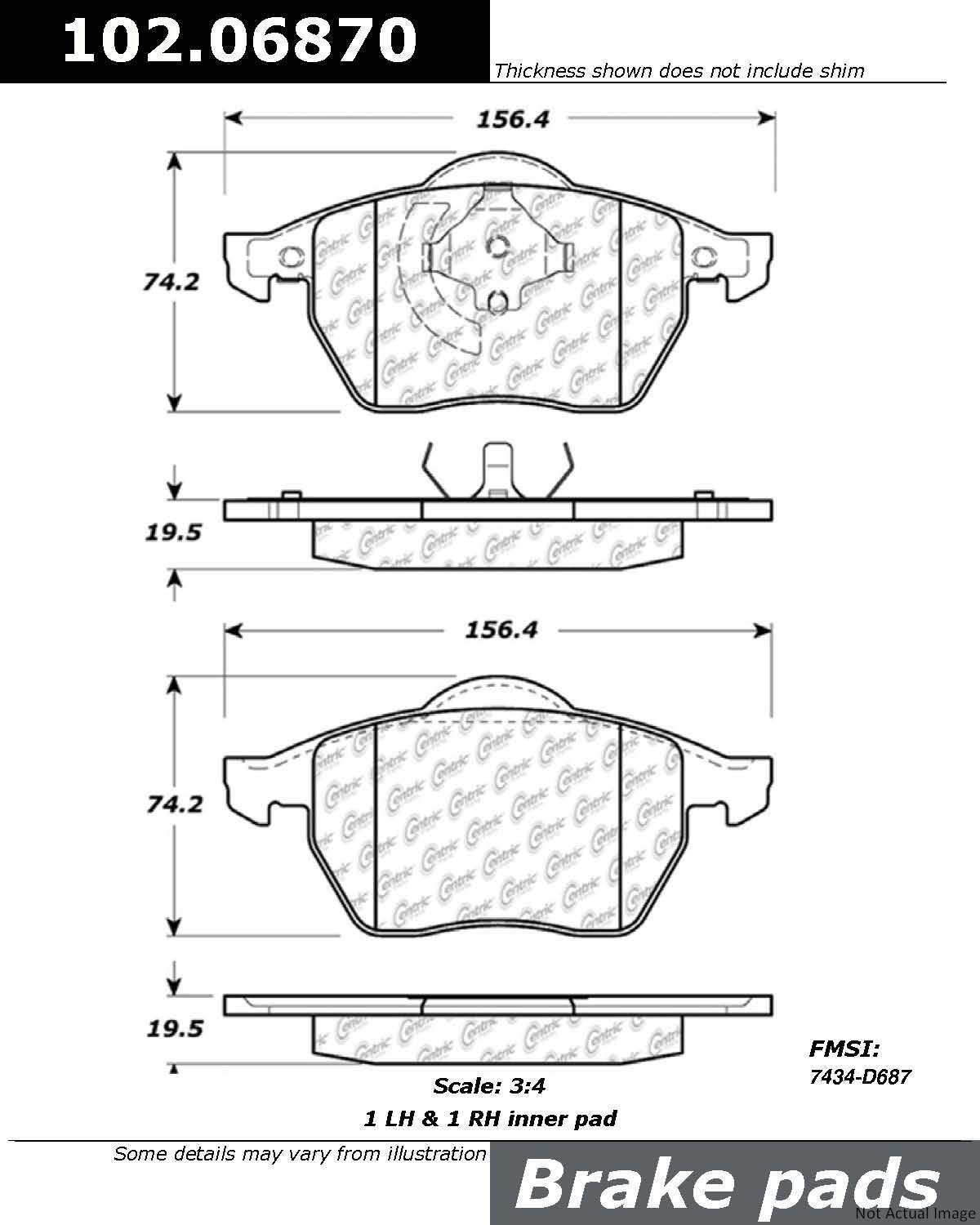 C-Tek Semi-Metallic Brake Pads with Shims  top view frsport 102.06870