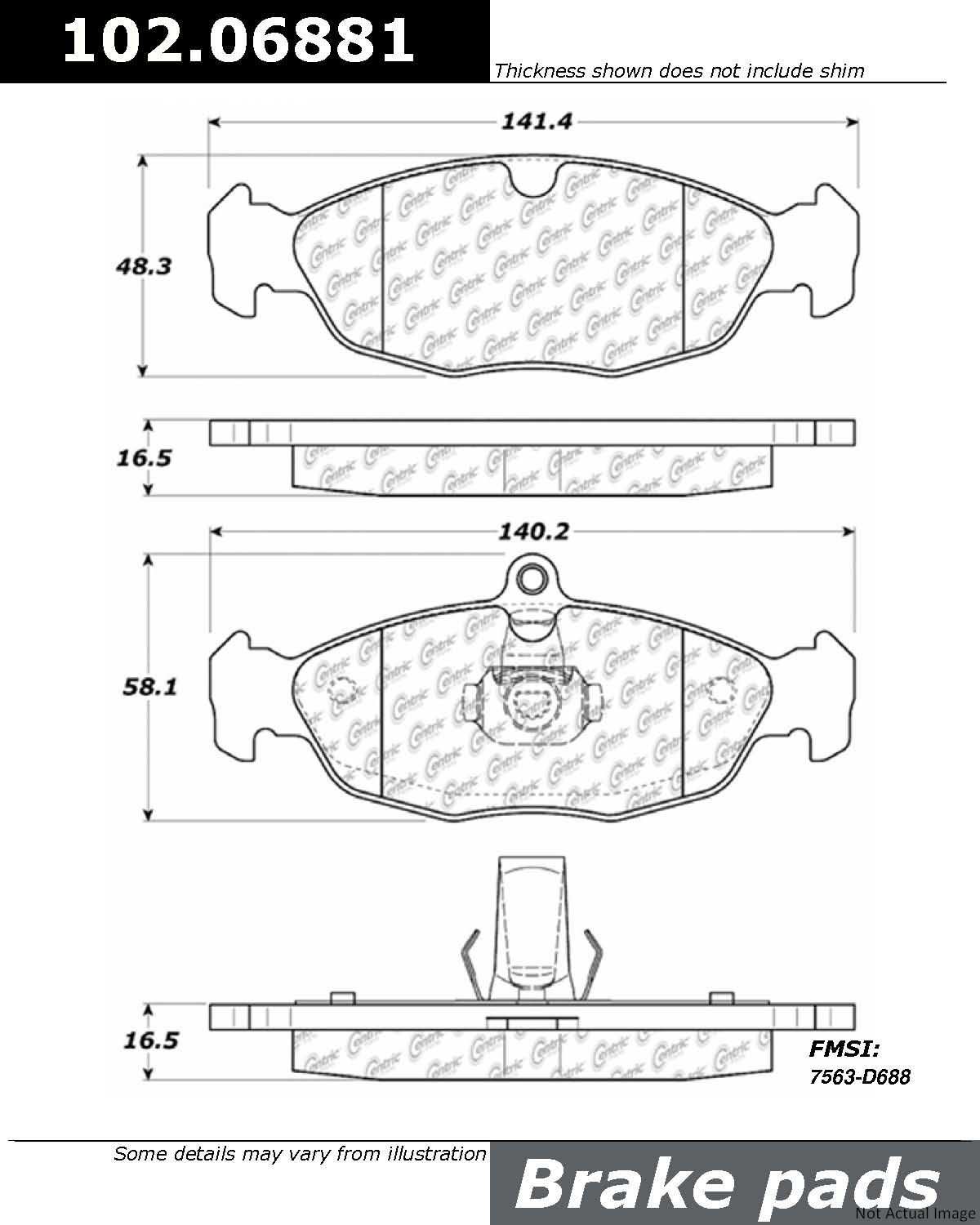 C-Tek Semi-Metallic Brake Pads with Shims  top view frsport 102.06881