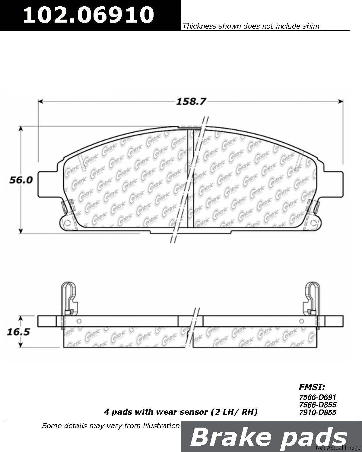 C-Tek Semi-Metallic Brake Pads with Shims  top view frsport 102.06910