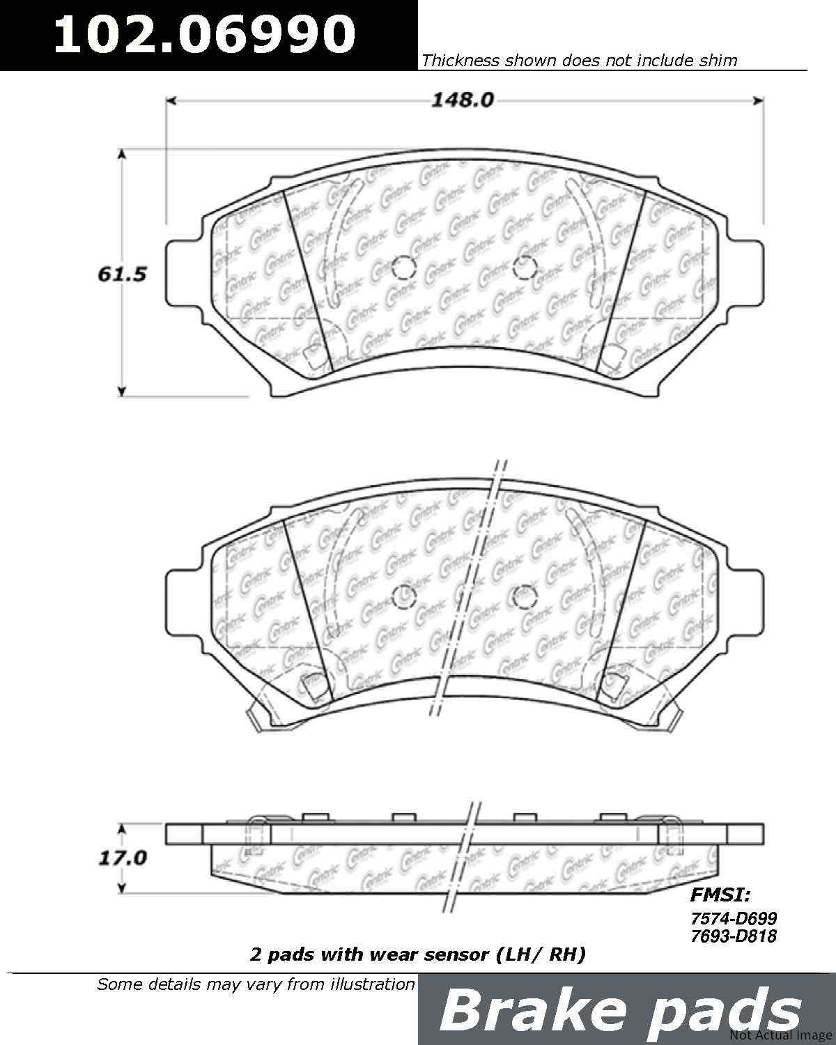 C-Tek Semi-Metallic Brake Pads with Shims  top view frsport 102.06990