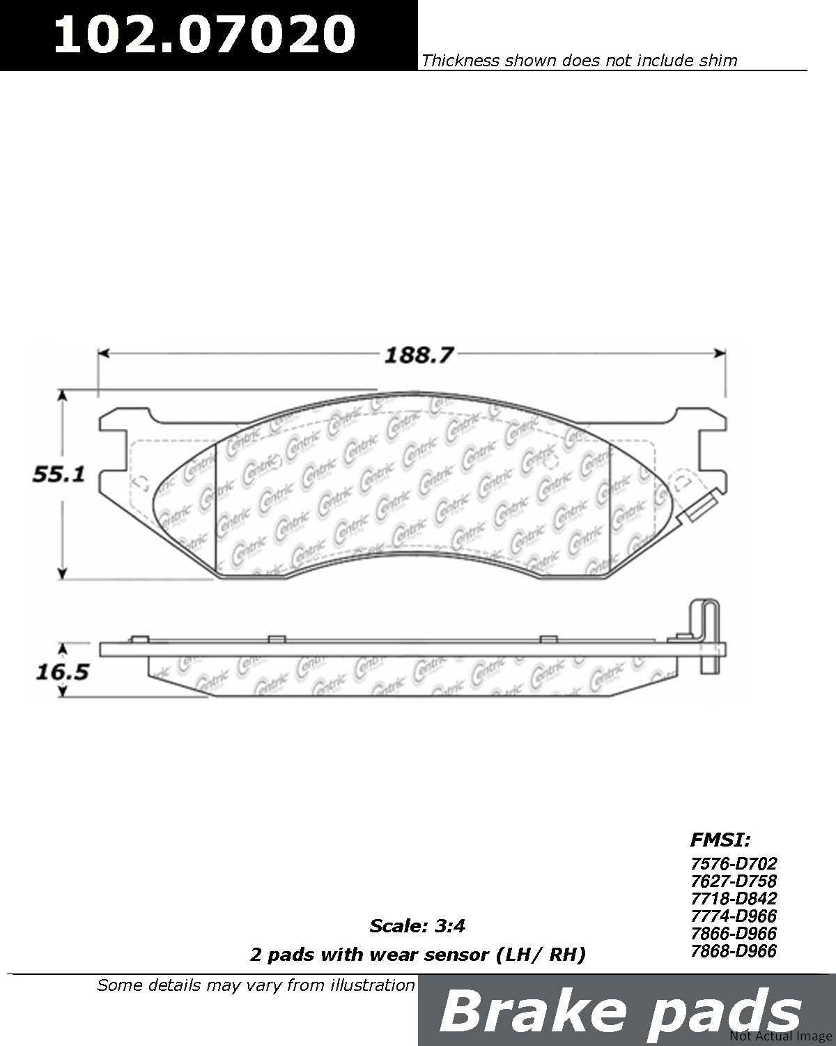 C-Tek Semi-Metallic Brake Pads with Shims  top view frsport 102.07020