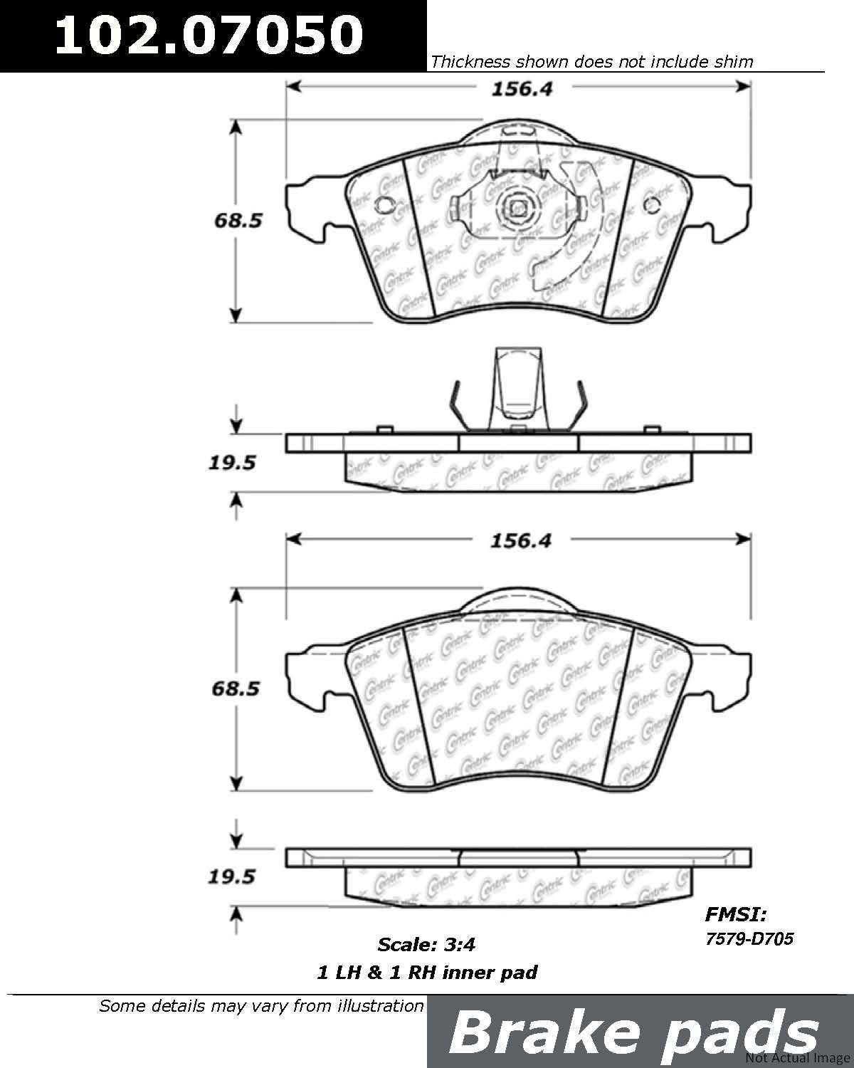 C-Tek Semi-Metallic Brake Pads with Shims  top view frsport 102.07050