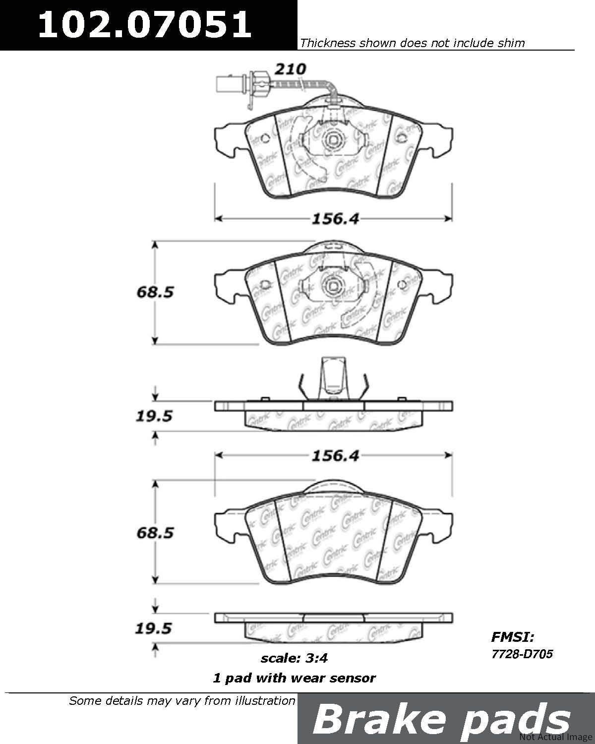 C-Tek Semi-Metallic Brake Pads with Shims  top view frsport 102.07051