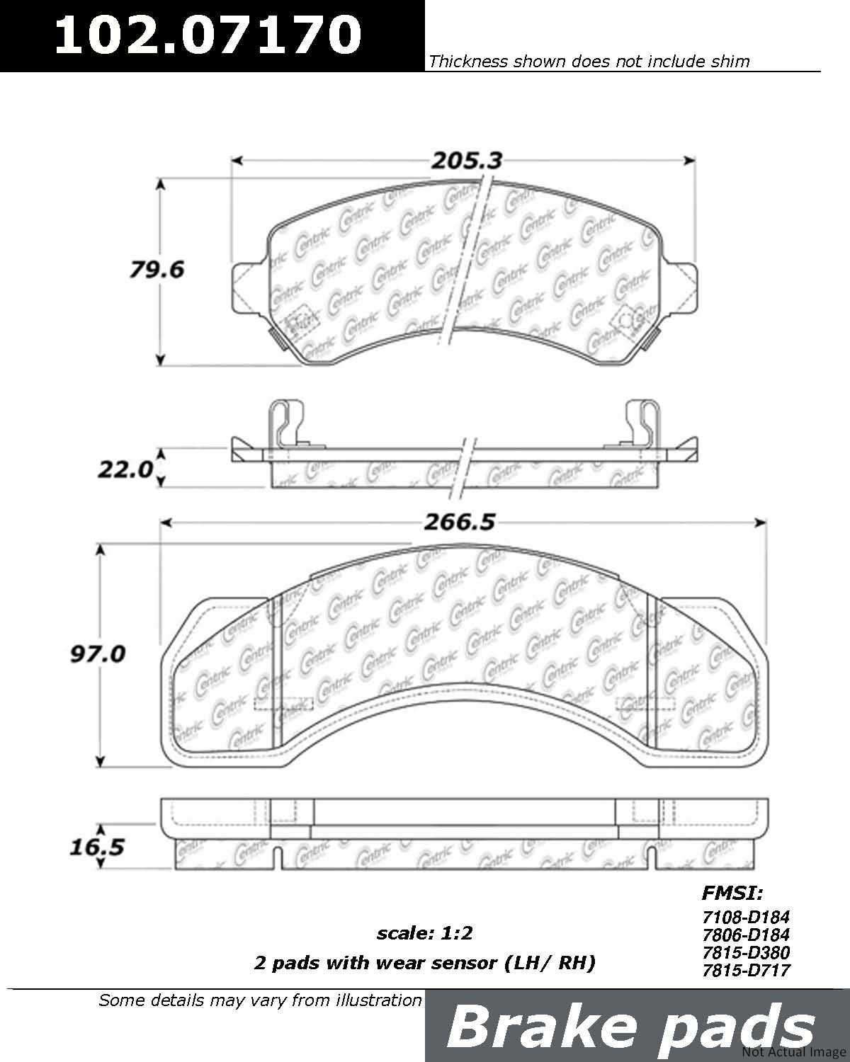 C-Tek Semi-Metallic Brake Pads with Shims  top view frsport 102.07170