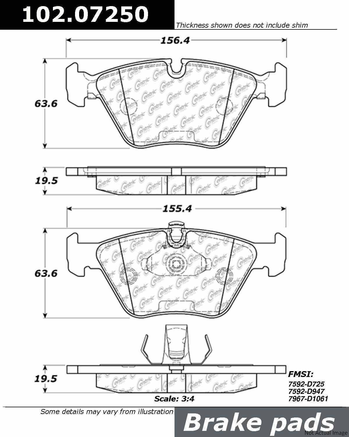 C-Tek Semi-Metallic Brake Pads with Shims  top view frsport 102.07250