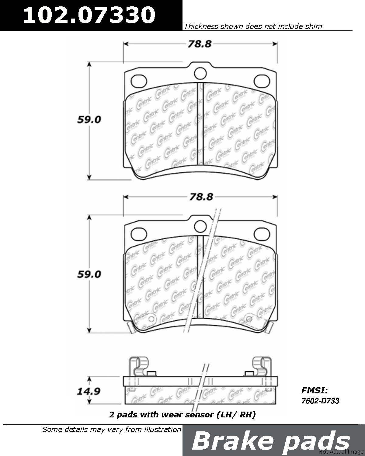 C-Tek Semi-Metallic Brake Pads with Shims  top view frsport 102.07330