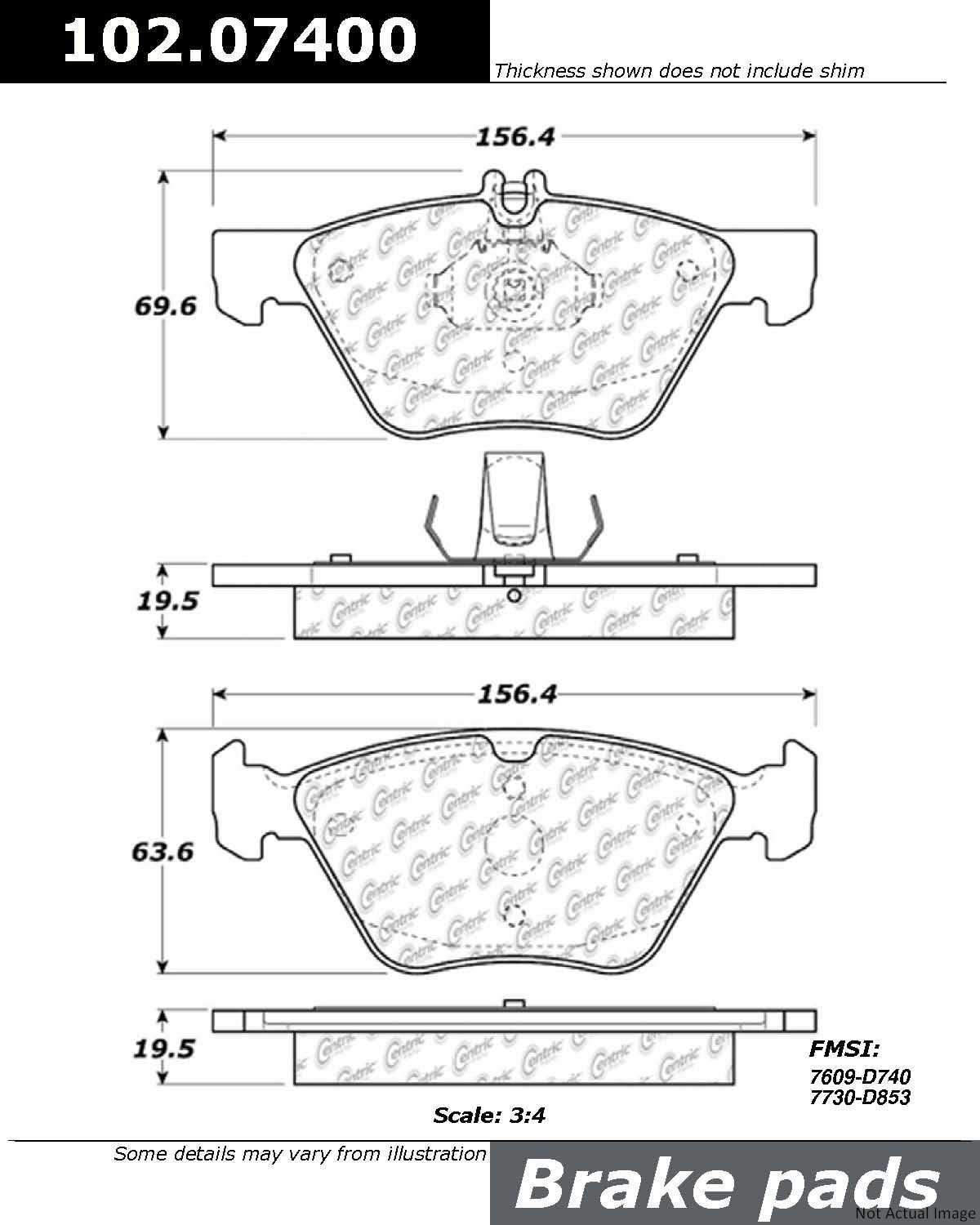 C-Tek Semi-Metallic Brake Pads with Shims  top view frsport 102.07400