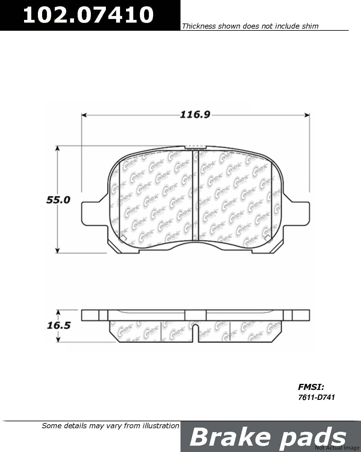 C-Tek Semi-Metallic Brake Pads with Shims  top view frsport 102.07410