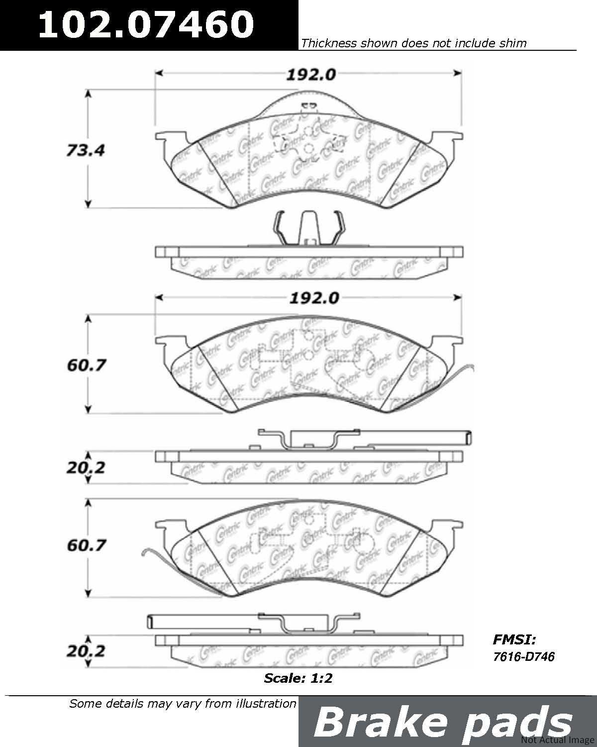 C-Tek Semi-Metallic Brake Pads with Shims  top view frsport 102.07460