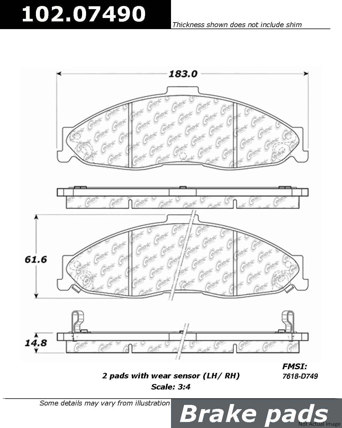 C-Tek Semi-Metallic Brake Pads with Shims  top view frsport 102.07490