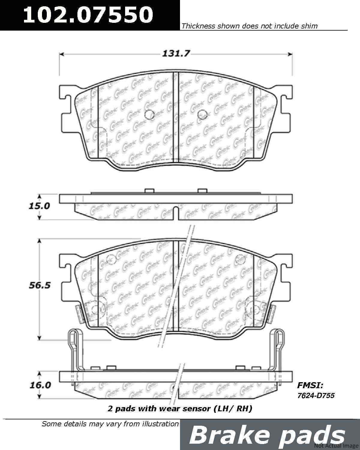 C-Tek Semi-Metallic Brake Pads with Shims  top view frsport 102.07550