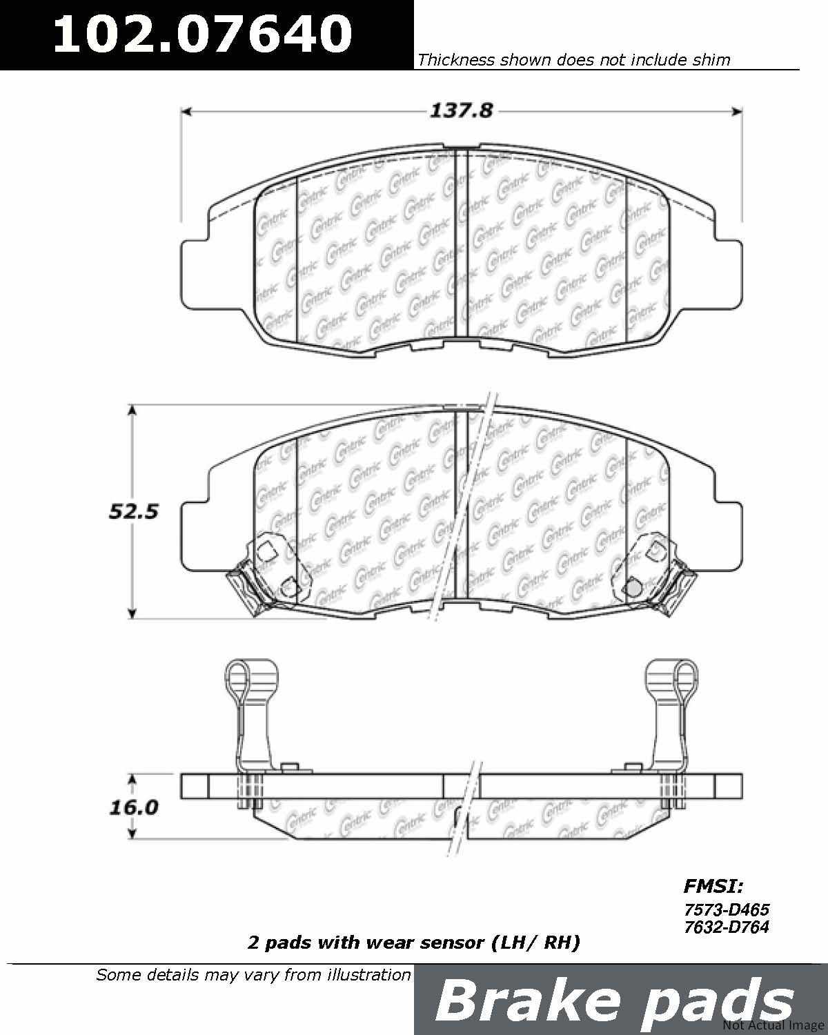 C-Tek Semi-Metallic Brake Pads with Shims  top view frsport 102.07640