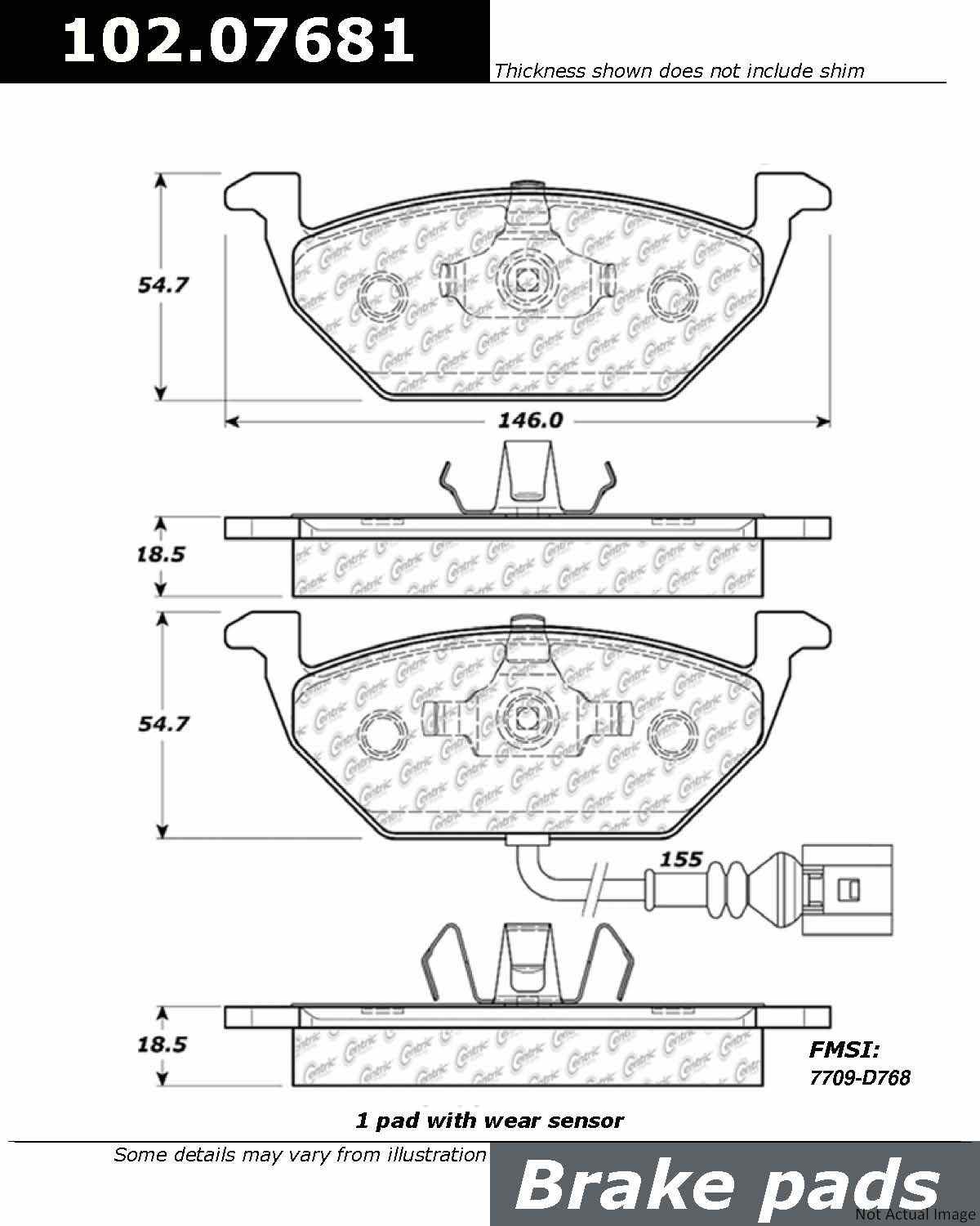 C-Tek Semi-Metallic Brake Pads with Shims  top view frsport 102.07681