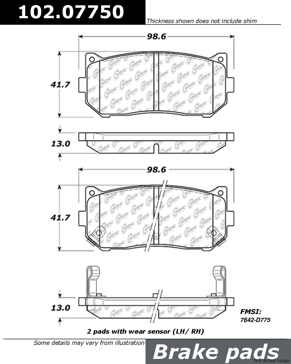 C-Tek Semi-Metallic Brake Pads with Shims  top view frsport 102.07750