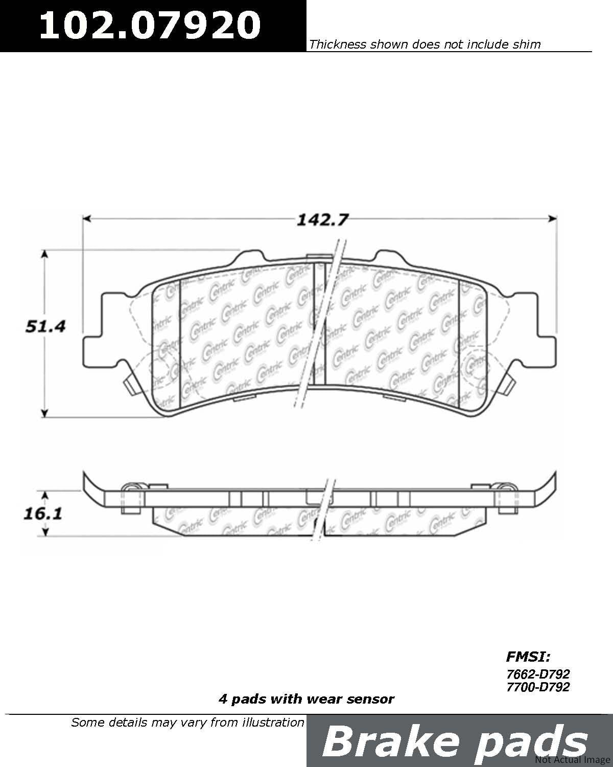 C-Tek Semi-Metallic Brake Pads with Shims  top view frsport 102.07920