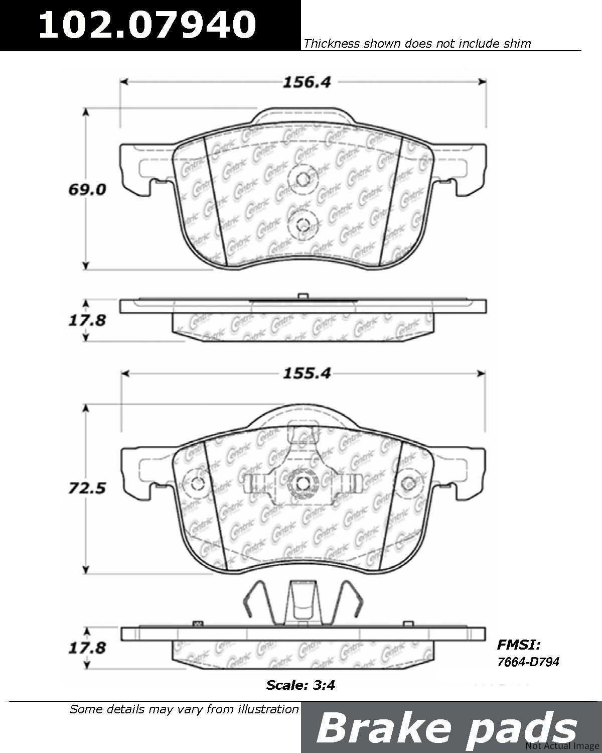 C-Tek Semi-Metallic Brake Pads with Shims  top view frsport 102.07940