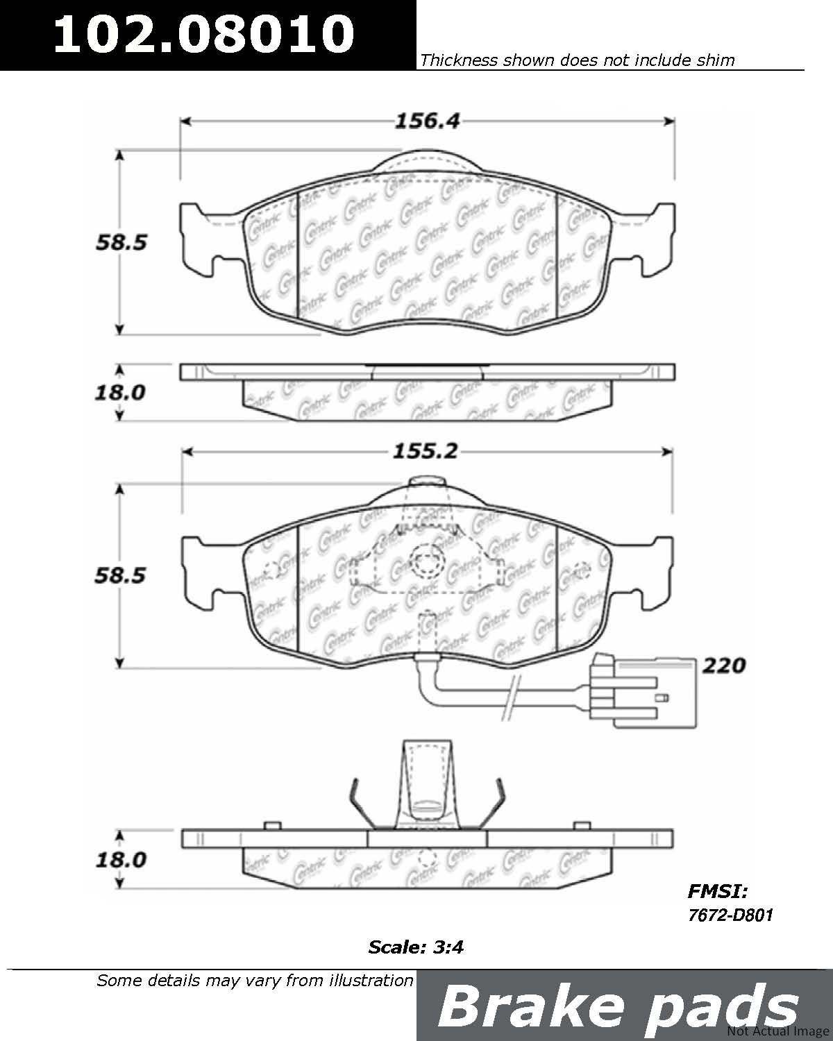 C-Tek Semi-Metallic Brake Pads with Shims  top view frsport 102.08010