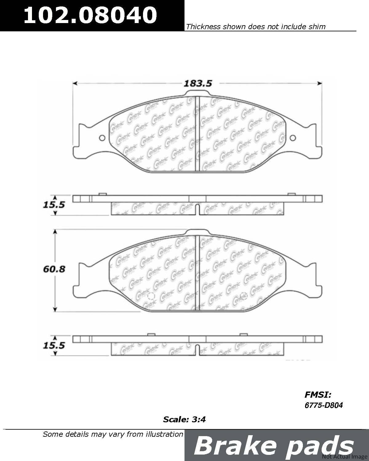 C-Tek Semi-Metallic Brake Pads with Shims  top view frsport 102.08040