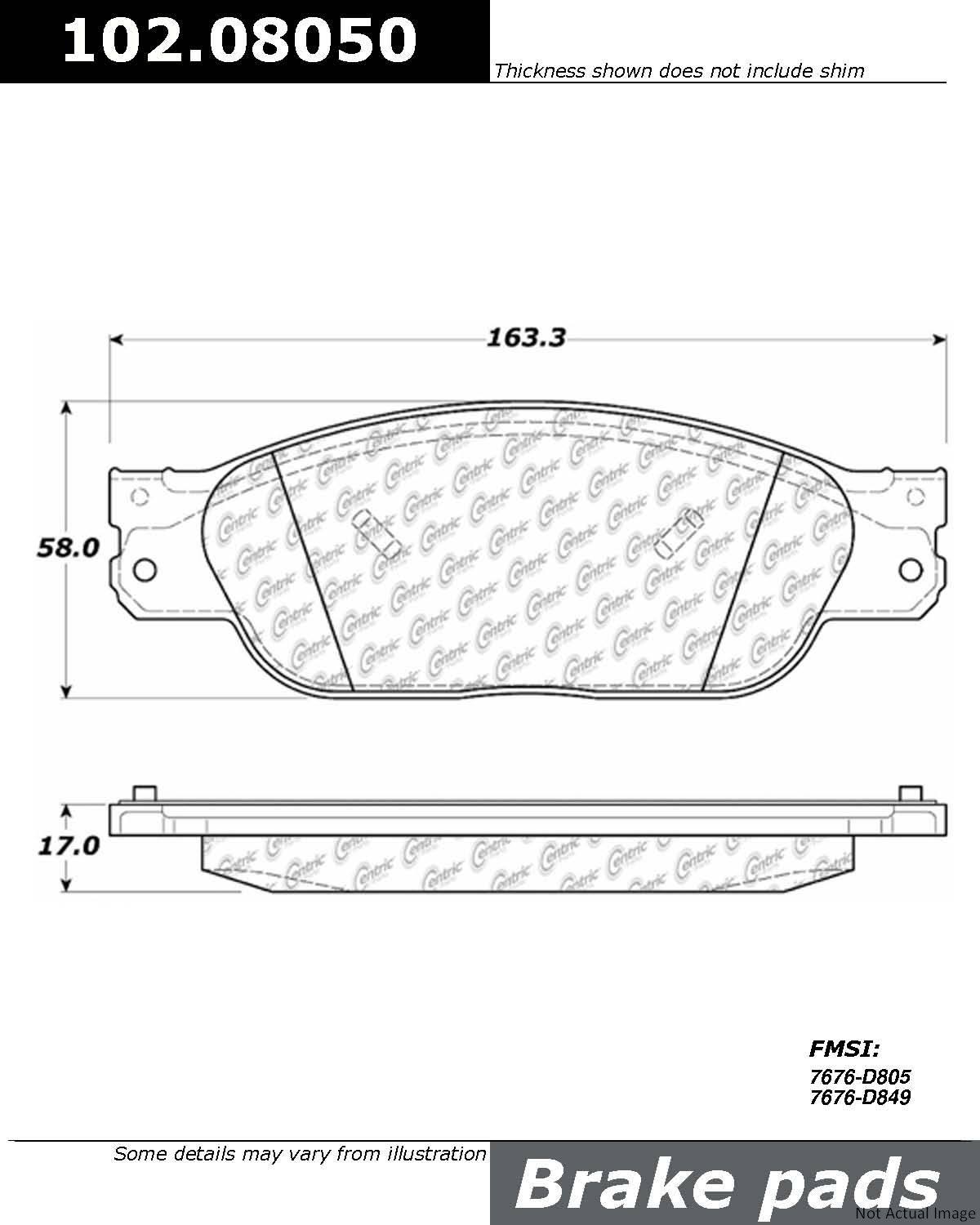 C-Tek Semi-Metallic Brake Pads with Shims  top view frsport 102.08050