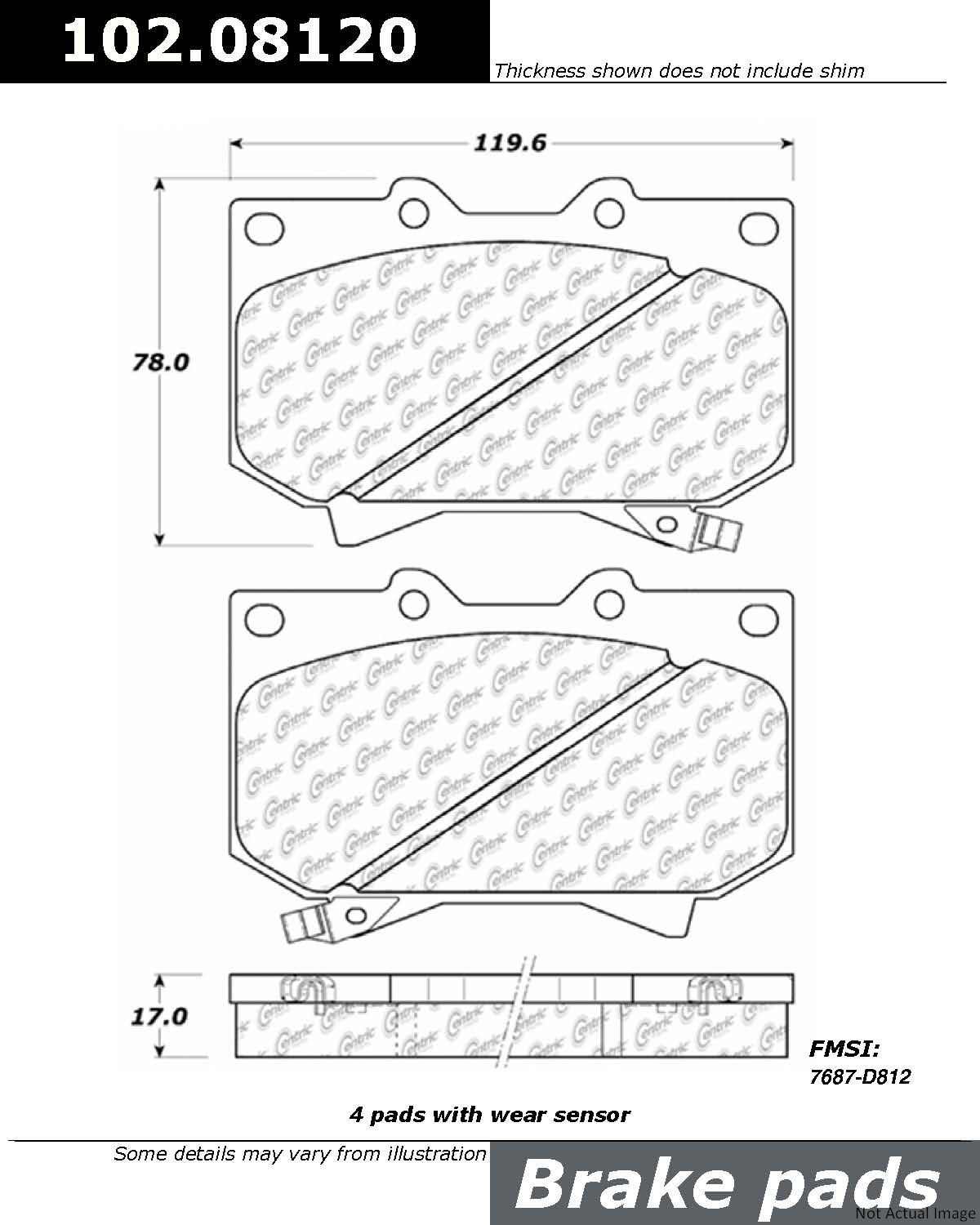 C-Tek Semi-Metallic Brake Pads with Shims  top view frsport 102.08120