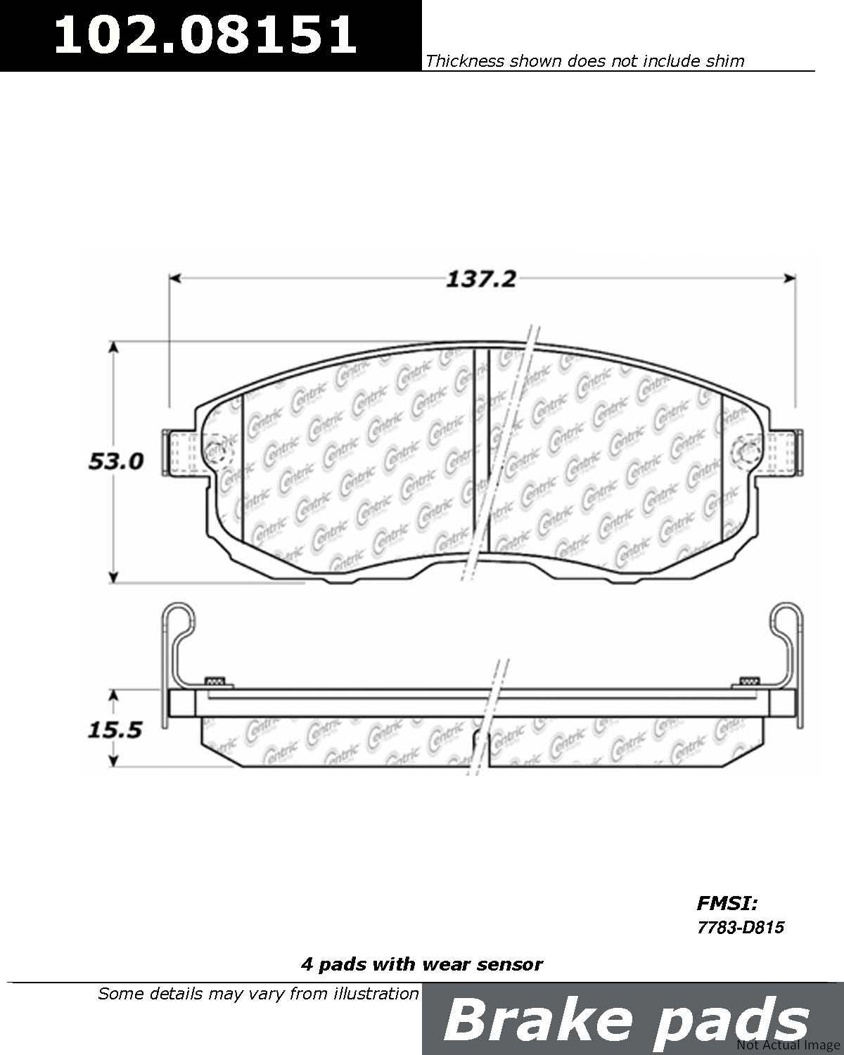 C-Tek Semi-Metallic Brake Pads with Shims  top view frsport 102.08151