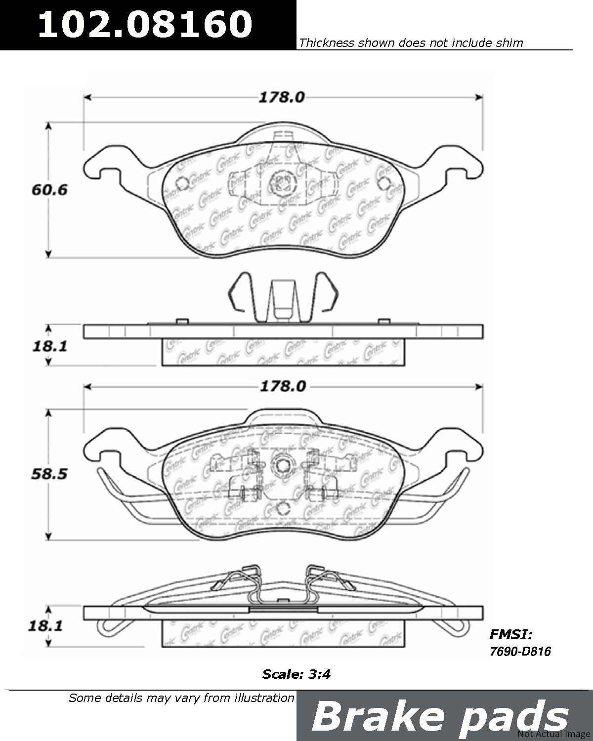 C-Tek Semi-Metallic Brake Pads with Shims  top view frsport 102.08160