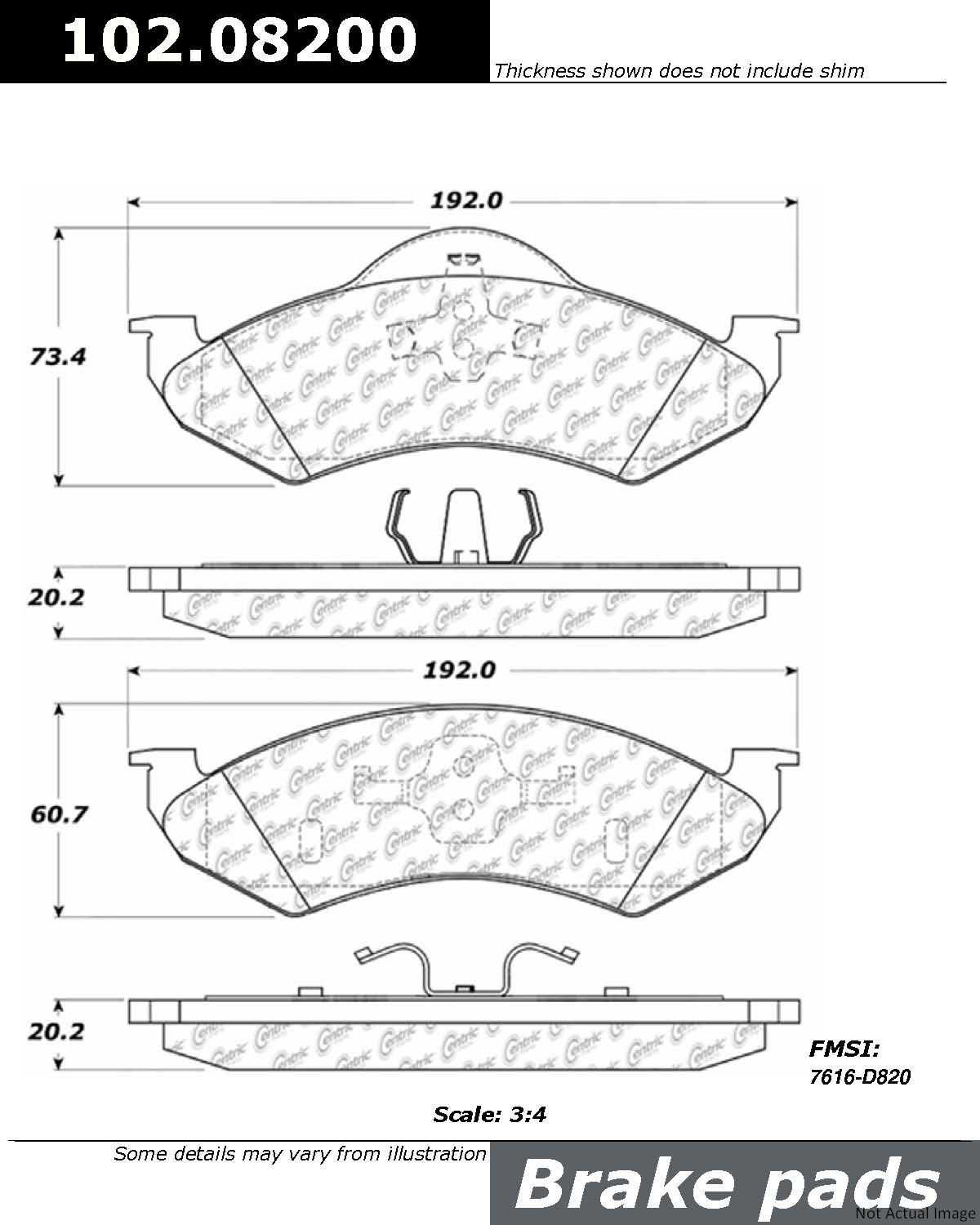 C-Tek Semi-Metallic Brake Pads with Shims  top view frsport 102.08200